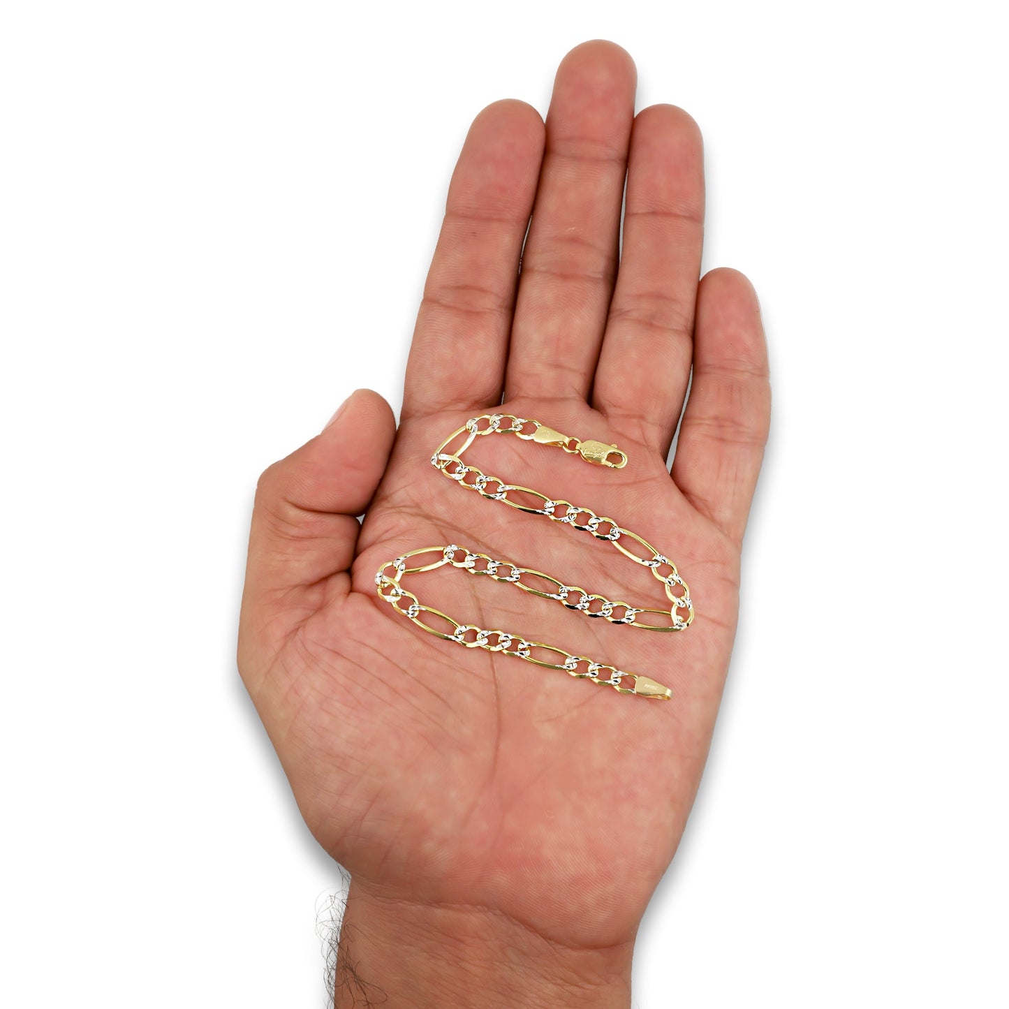 LPEPC003 Pulsera para Caballero Oro Sólido 10K Mod Fígaro 3x1 Diamantada 4 mm x 22 cm 4287314928