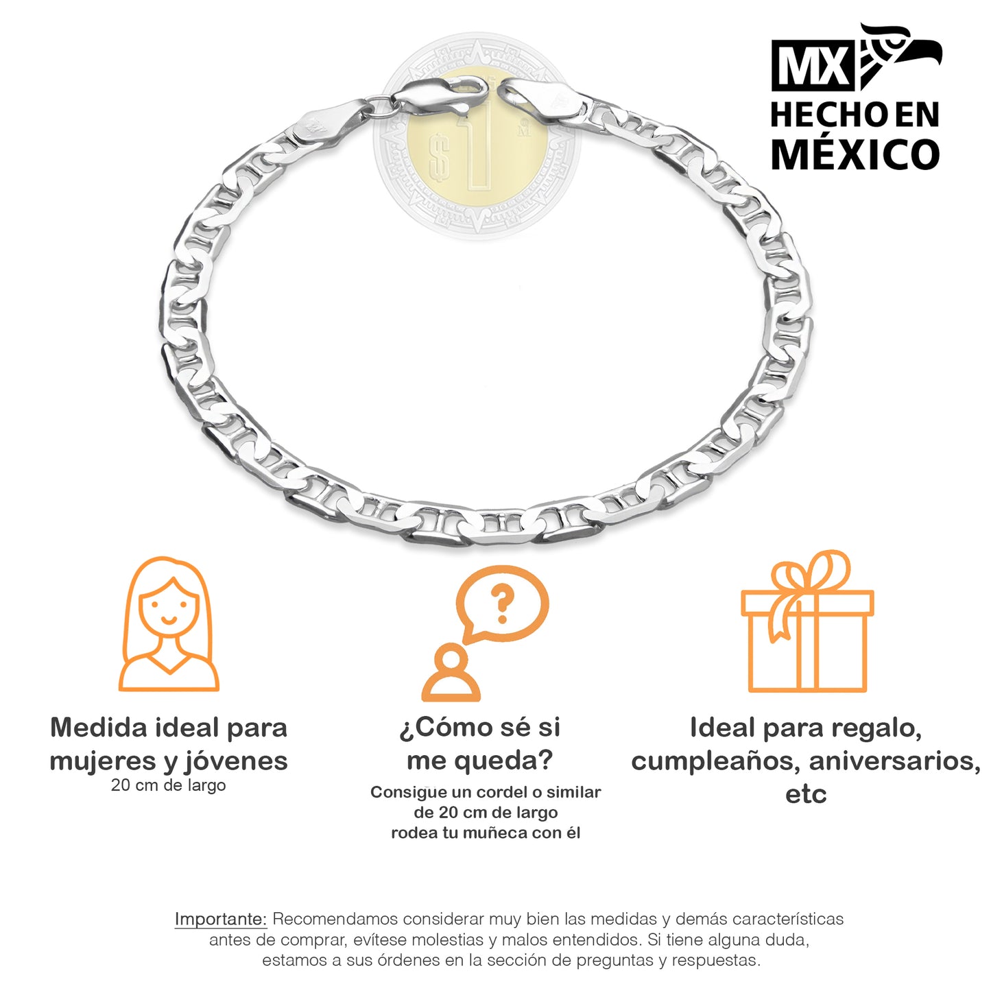 LPPC031 Pulsera Gussi 5 mm x 20 cm Plata Ley .925 Taxco Gro 1369974180