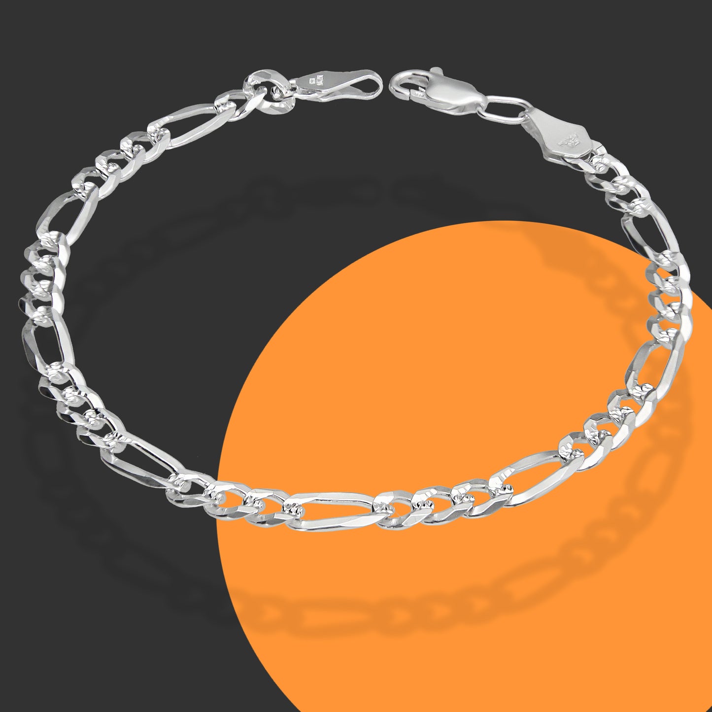 LPPC046 Pulsera Figaro Cub Mod 3x1 4.8 mm x 20 cm en Plata .925 Taxco Gro 1499220805