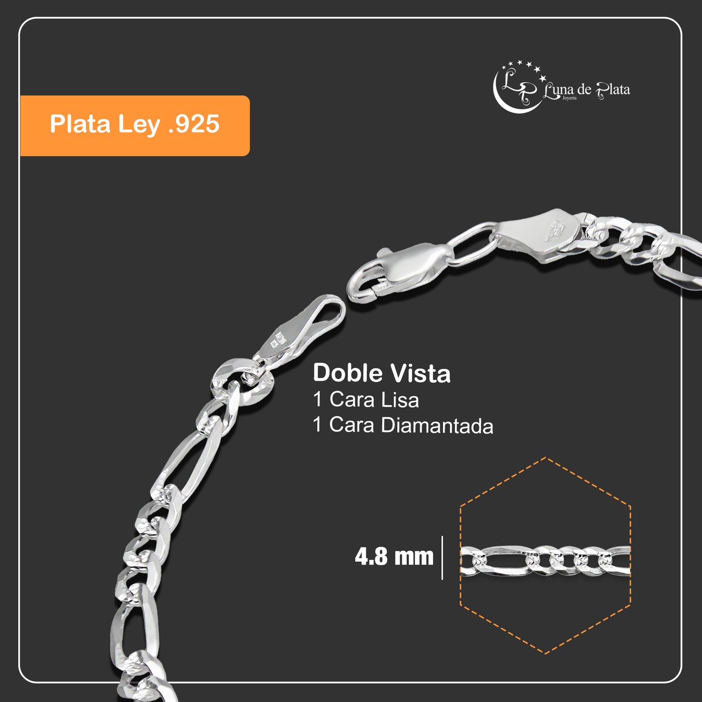 LPPC046 Pulsera Figaro Cub Mod 3x1 4.8 mm x 20 cm en Plata .925 Taxco Gro 1499220805