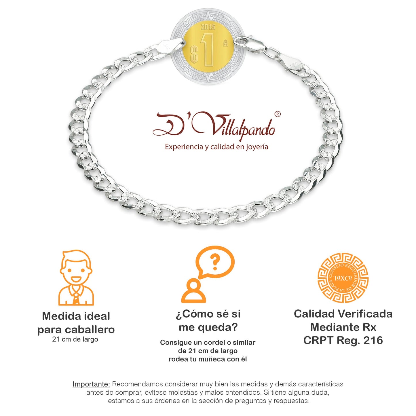 LPPC054 Pulsera Cubana Ame Diam 1x0 6 mm x 21 cm en Plata Ley .925 1503688632