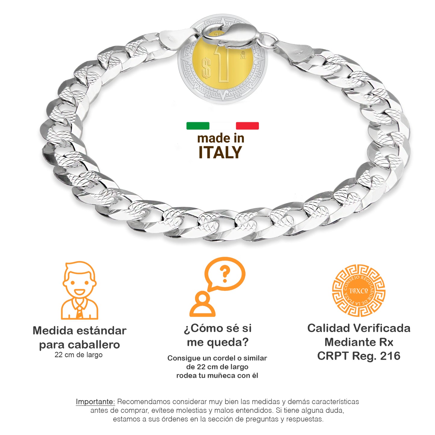 LPPC056 Pulsera Cubana Ame 10.6 mm x 22 cm en Plata Ley .925 1506206844