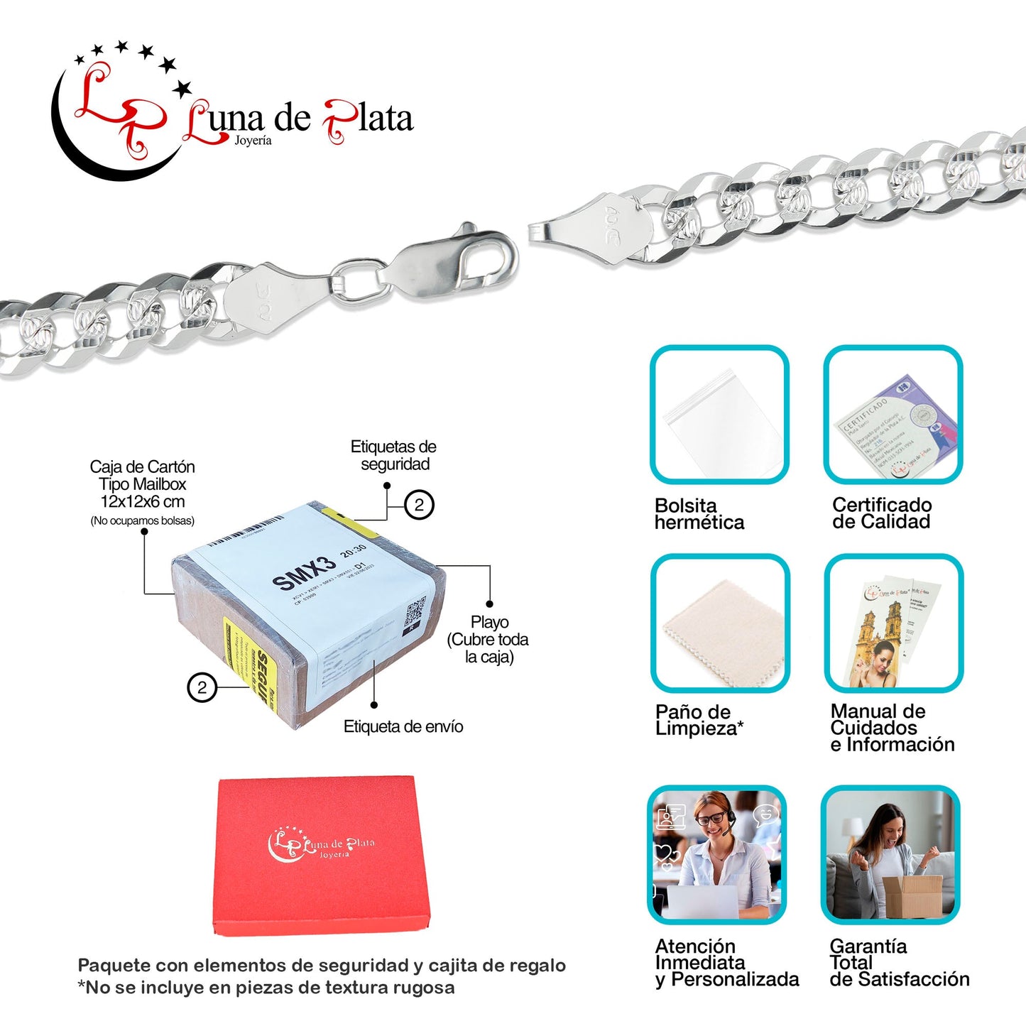 LPPC064 Esclava Mod Figaro 3X1 7.6 mm x 22 cm en Plata Ley .925 1511521151