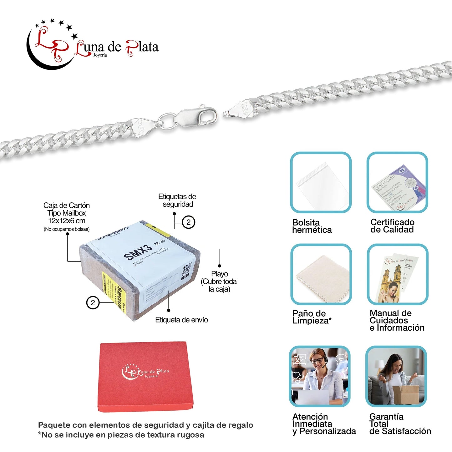 LPPC091 Pulsera Esclava Cubana Lisa 4 mm x 19.5 cm en Plata .925
