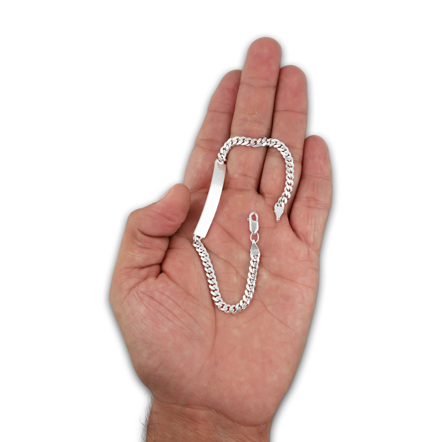 LPPC091 Pulsera Esclava Cubana Lisa 4 mm x 19.5 cm en Plata .925