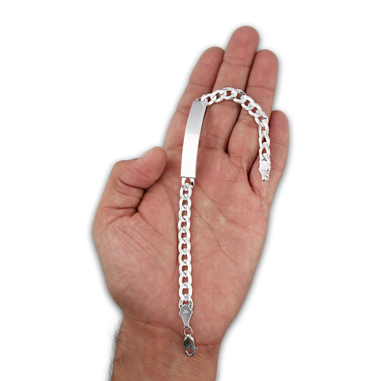 LPPC096 Pulsera Esclava Cubana Americana Diamantada 7 mm x 21.5 cm en Plata .925