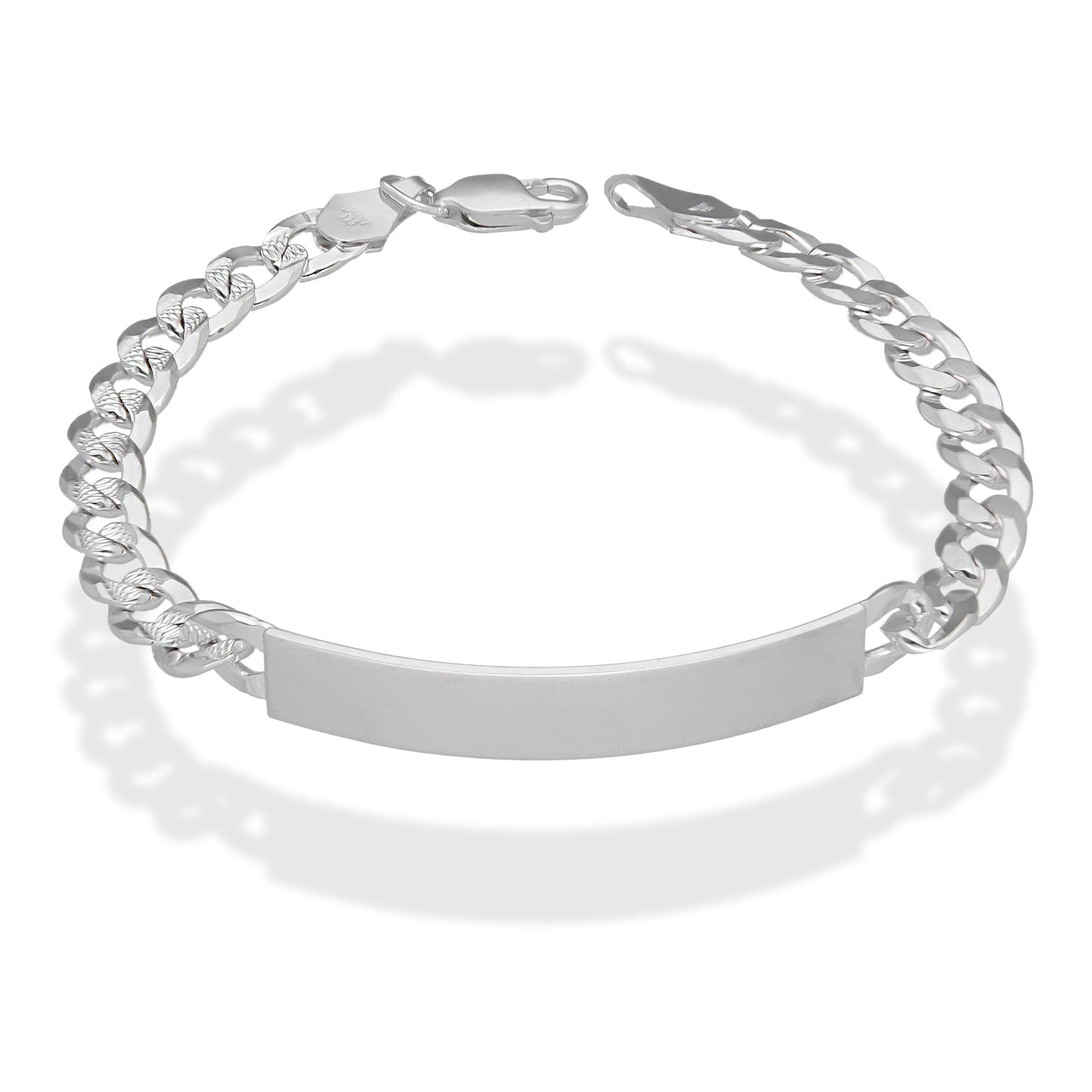 LPPC096 Pulsera Esclava Cubana Americana Diamantada 7 mm x 21.5 cm en Plata .925