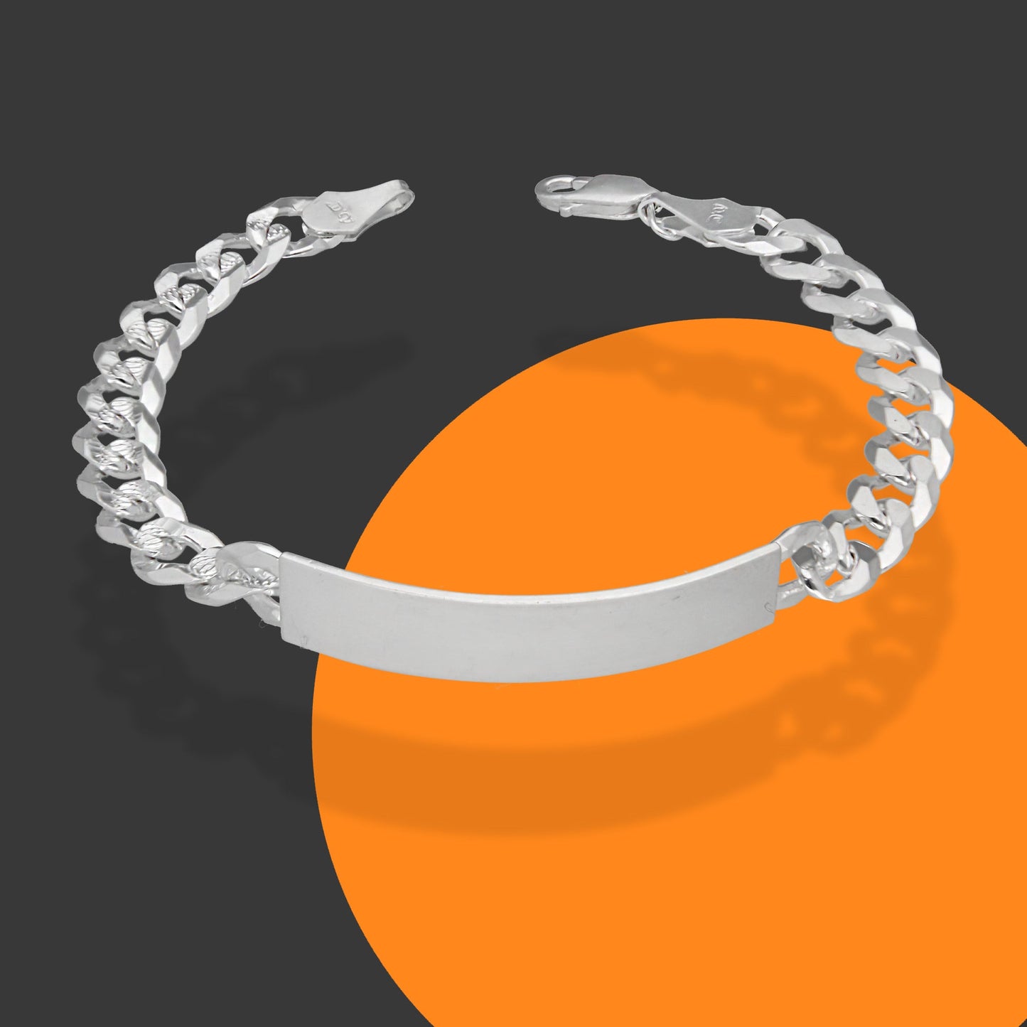 LPPC097 Pulsera Esclava Cubana Americana Diamantada 8 mm x 22 cm en Plata .925