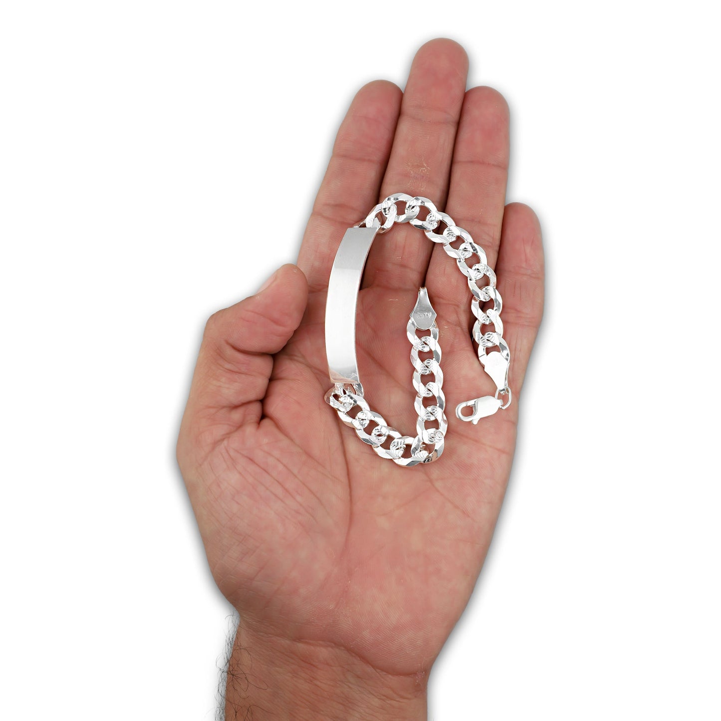LPPC097 Pulsera Esclava Cubana Americana Diamantada 8 mm x 22 cm en Plata .925