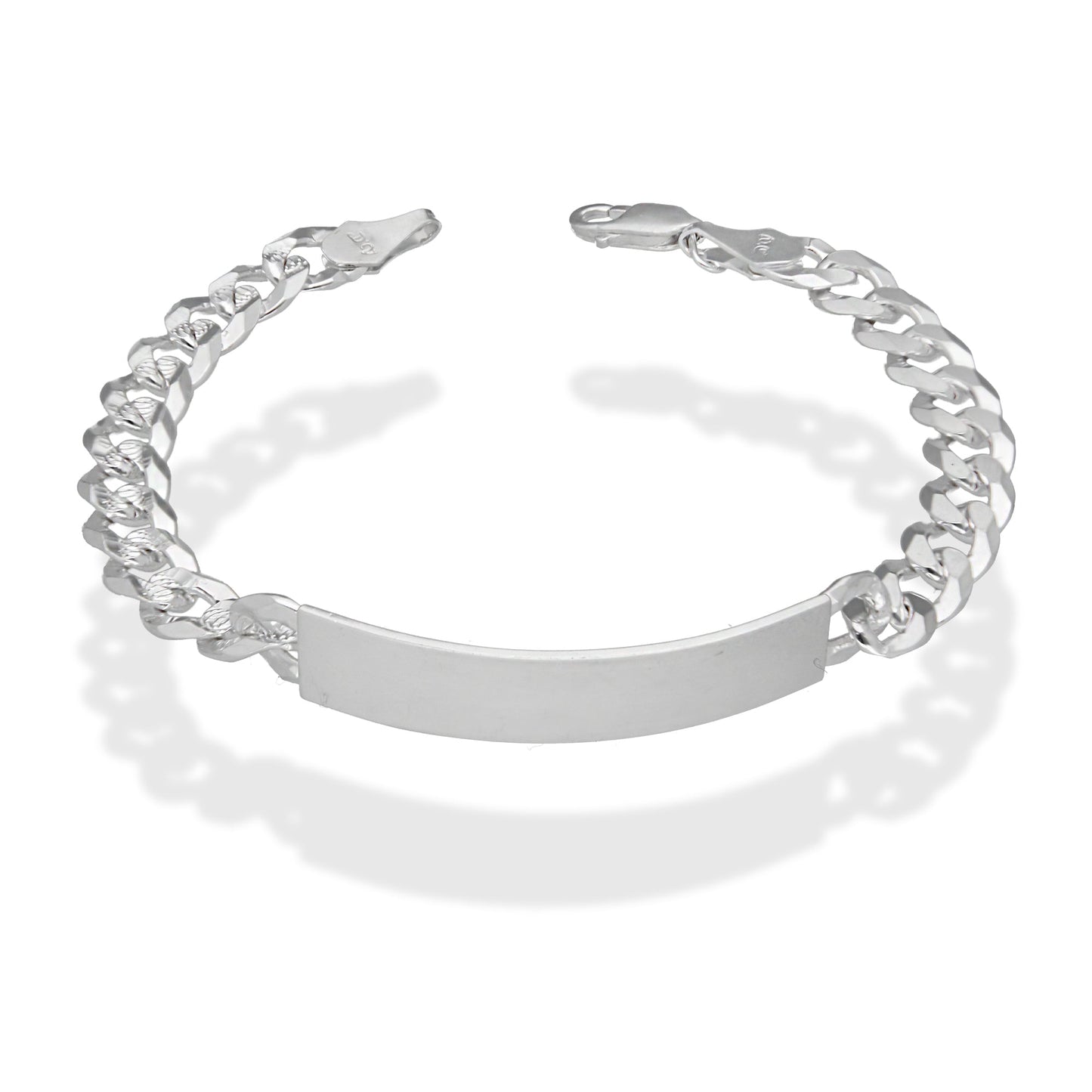 LPPC097 Pulsera Esclava Cubana Americana Diamantada 8 mm x 22 cm en Plata .925