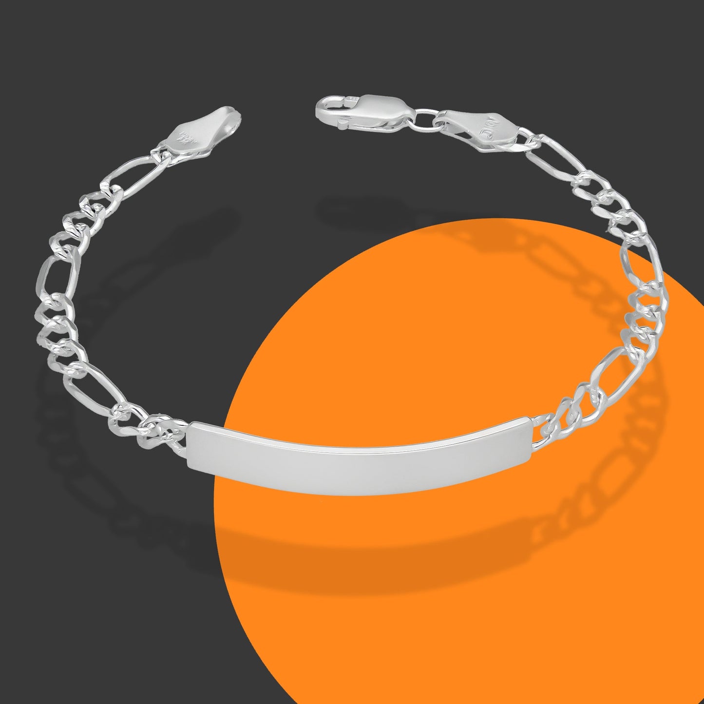 LPPC105 Pulsera Esclava Fígaro 3*1 Diamantada 4 mm x 19 cm en Plata .925