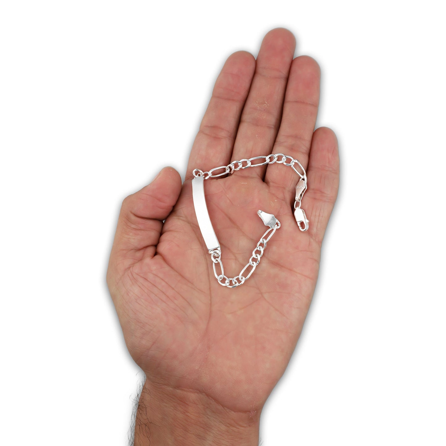 LPPC105 Pulsera Esclava Fígaro 3*1 Diamantada 4 mm x 19 cm en Plata .925