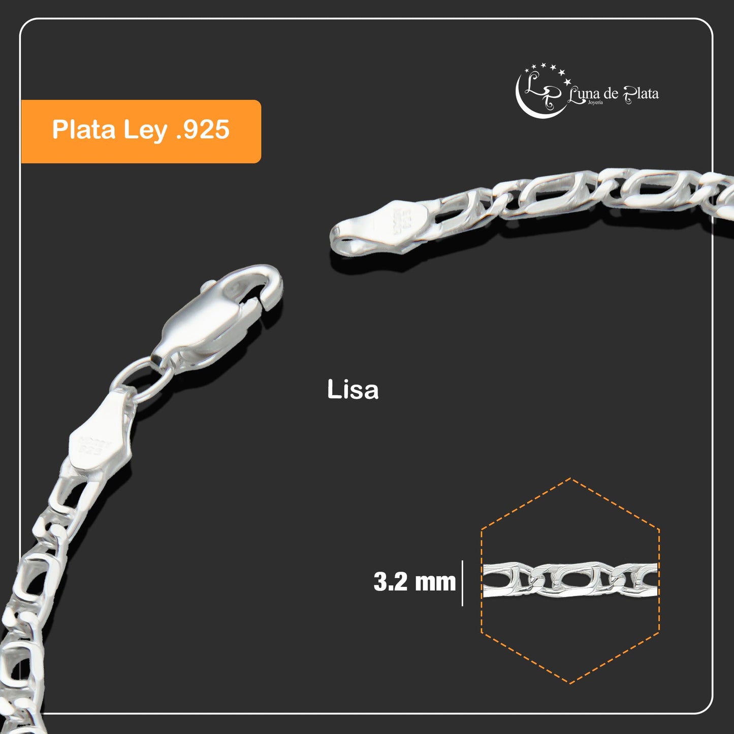 LPPD033 Pulsera Ojo de Tigre 3.2 mm x 18 cm en Plata Ley .925 1502679224