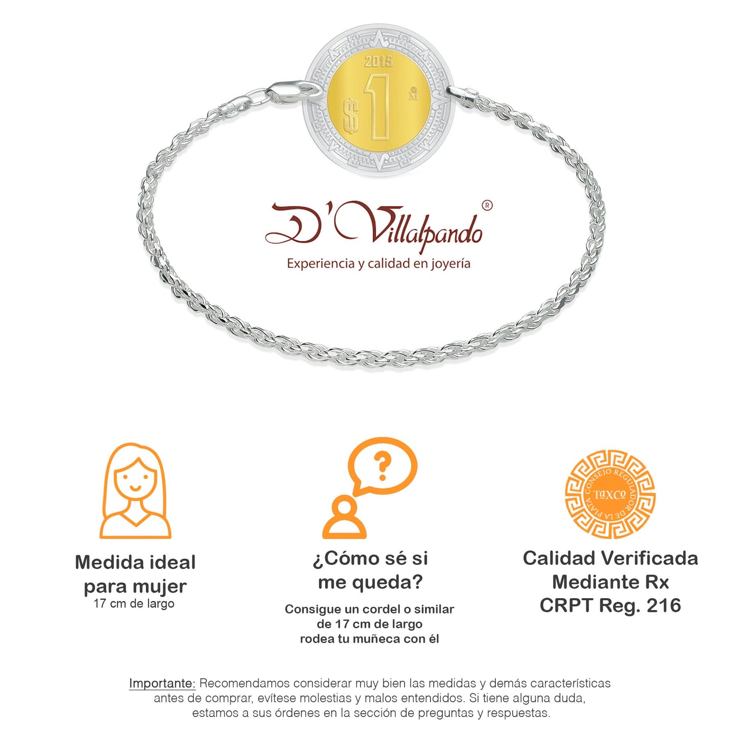 LPPD040 Pulsera Torsal Diam 2 mm x 15.5 cm en Plata Ley .925 1525082547