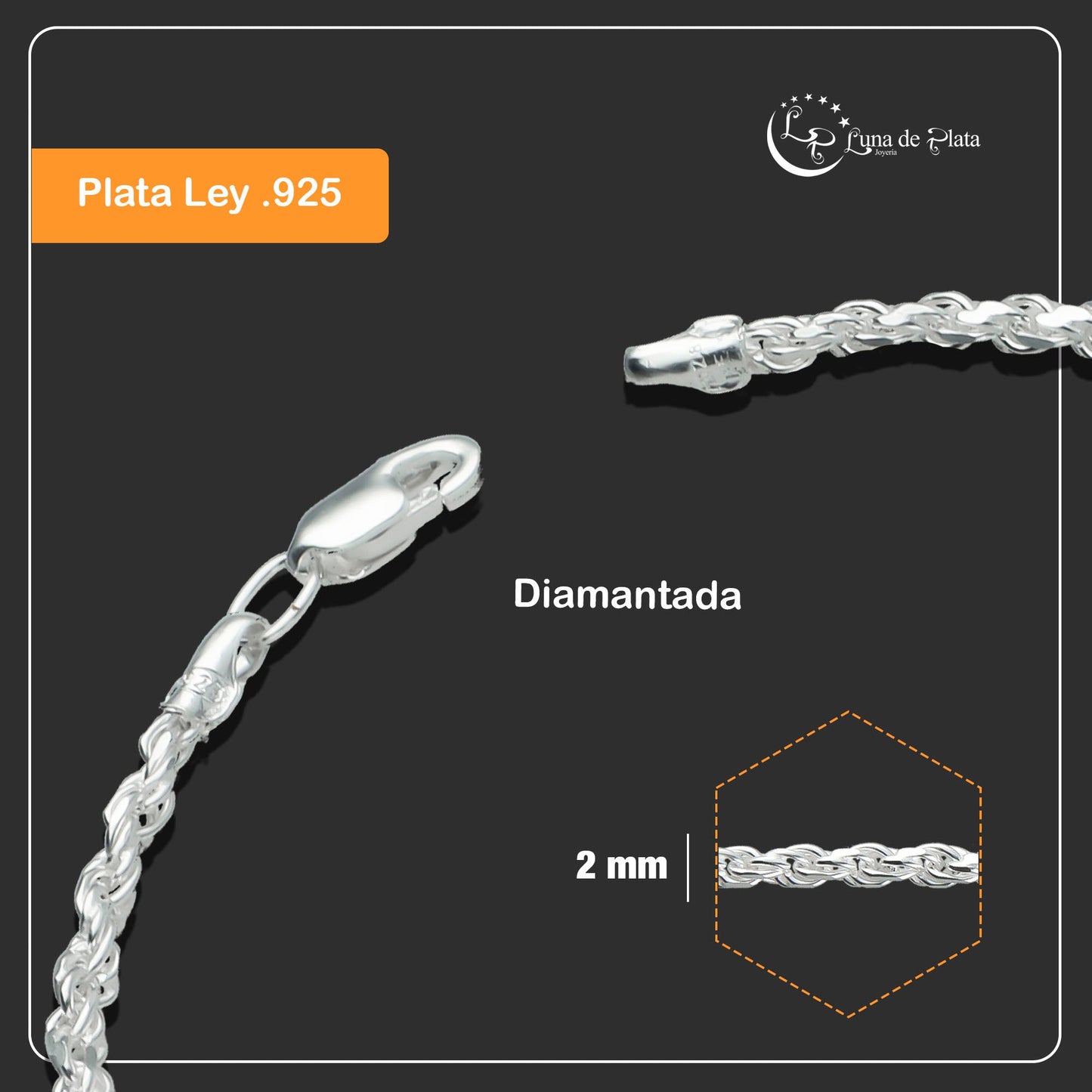 LPPD040 Pulsera Torsal Diam 2 mm x 15.5 cm en Plata Ley .925 1525082547