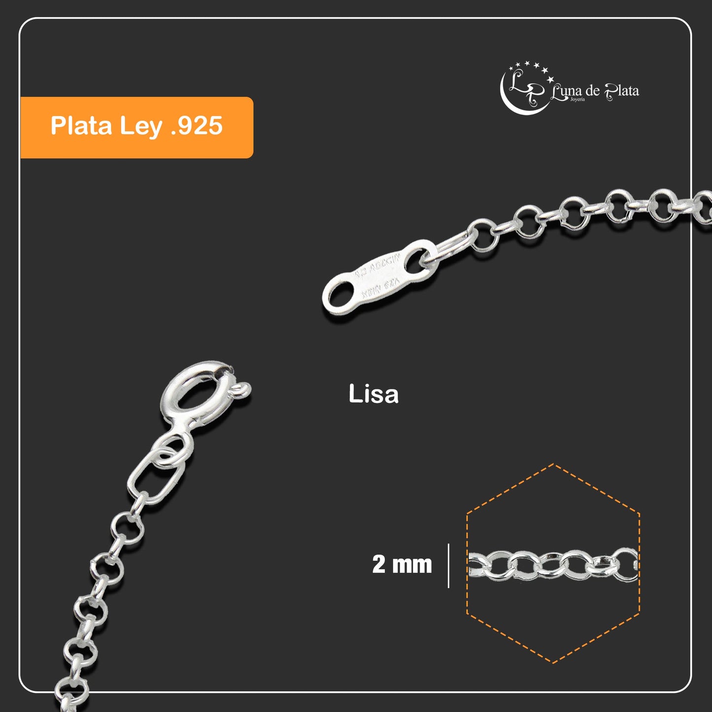 LPPD048 Pulsera Rolo 2 mm x 18 cm en Plata Ley .925 1528808767