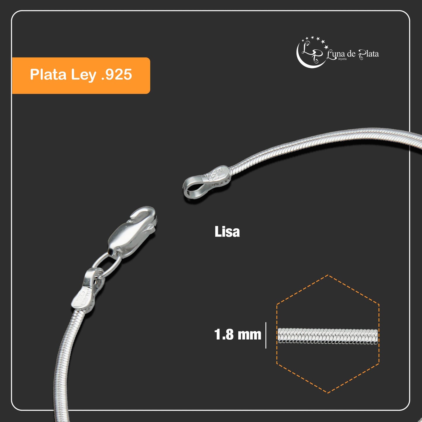 LPPD051 2 Pack Pulsera Monorriel Oval 1.8 mm x 18 cm en Plata Ley.925 1531671455