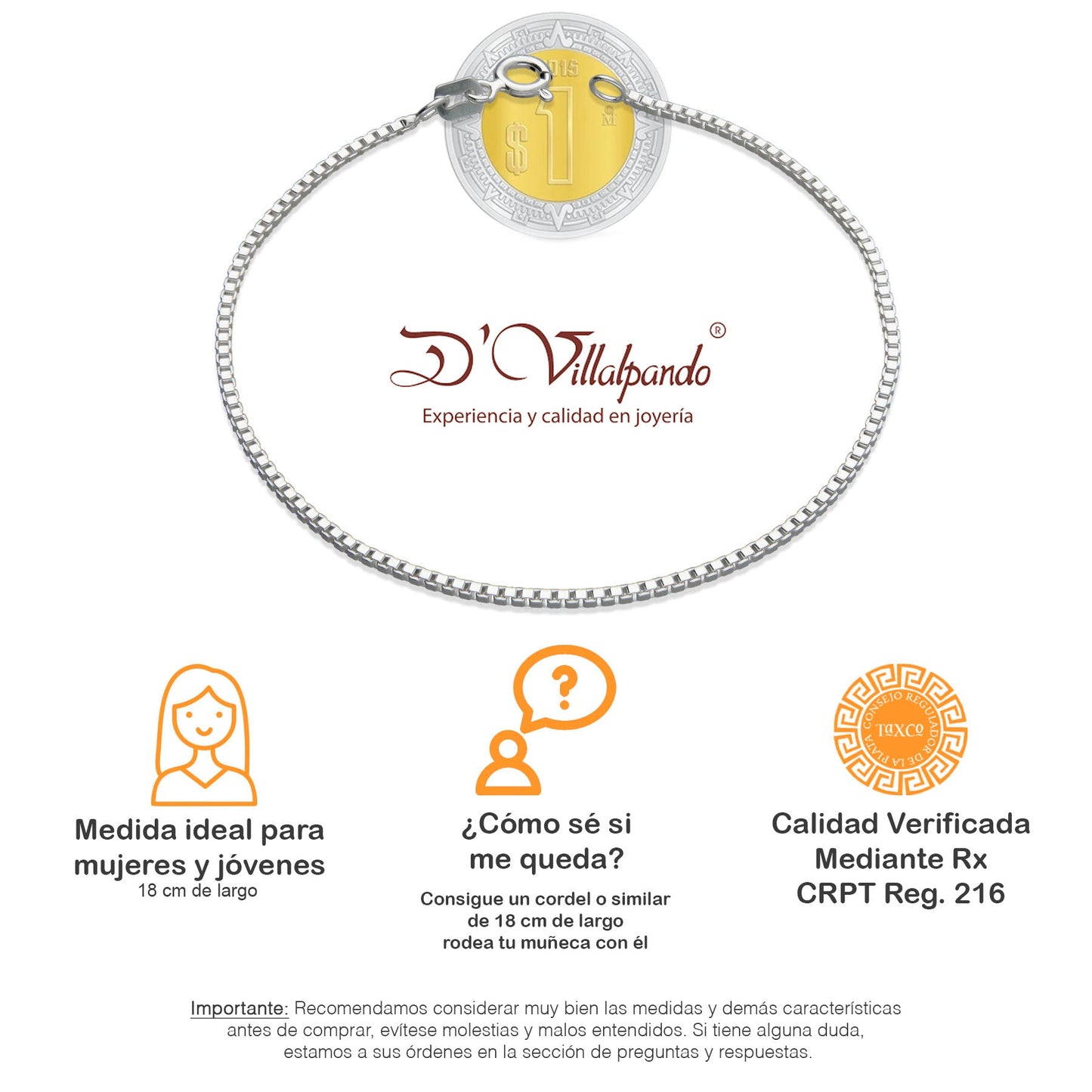 LPPD075 Pulsera Veneciana 1.8 mm x 18 cm Plata Ley .925 1693308096