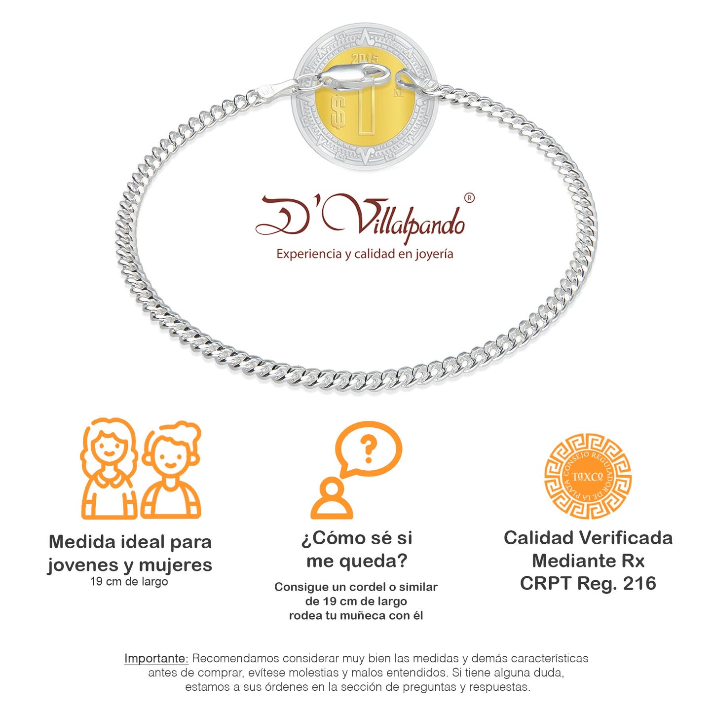 LPPD082 Pulsera Cubana Lisa 3 mm x 18.5 cm Plata Ley .925 1700769683