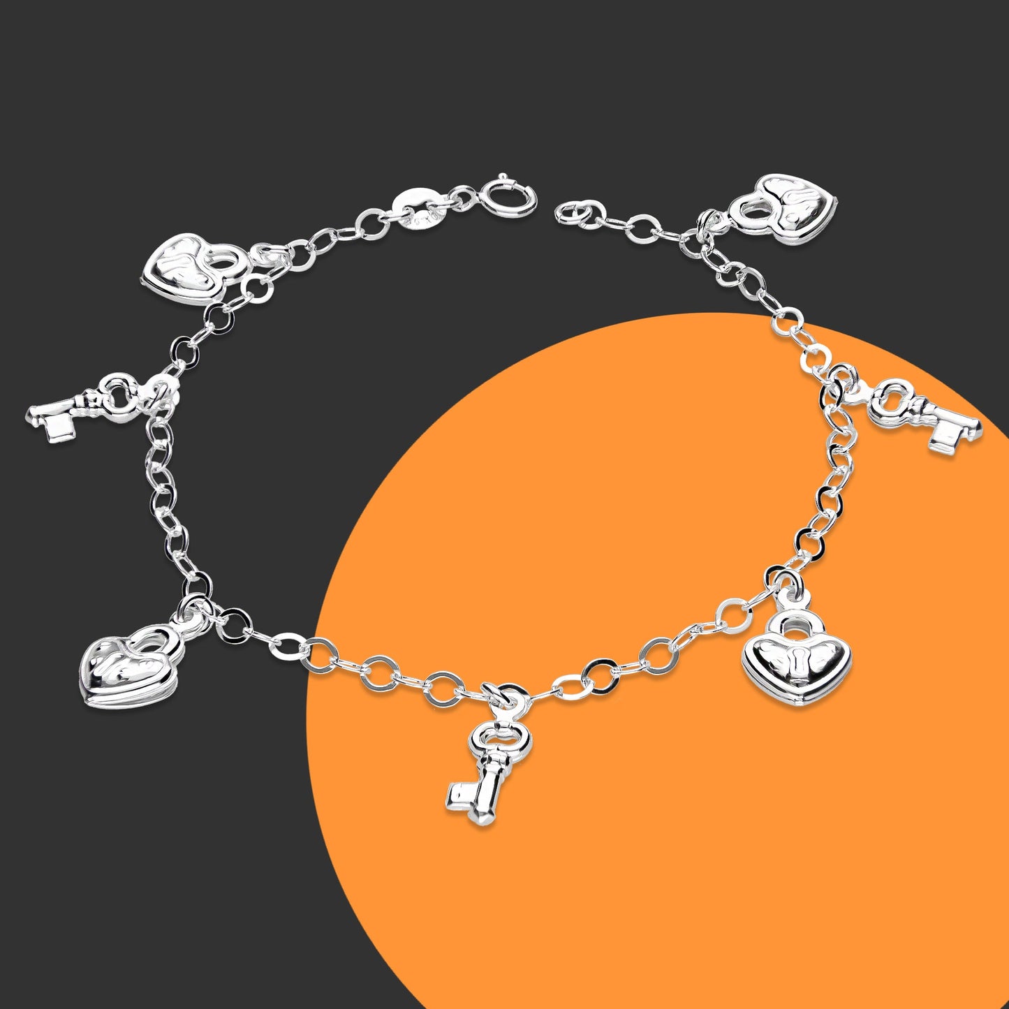 LPPD088 Pulsera Colgantes Llave y Corazón 3D en Plata Ley .925 2962301320