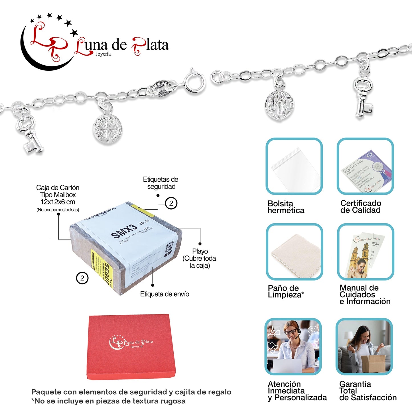 LPPD090 Pulsera Dijes Medalla y Llave 3D San Benito Plata Ley .925 2962274666