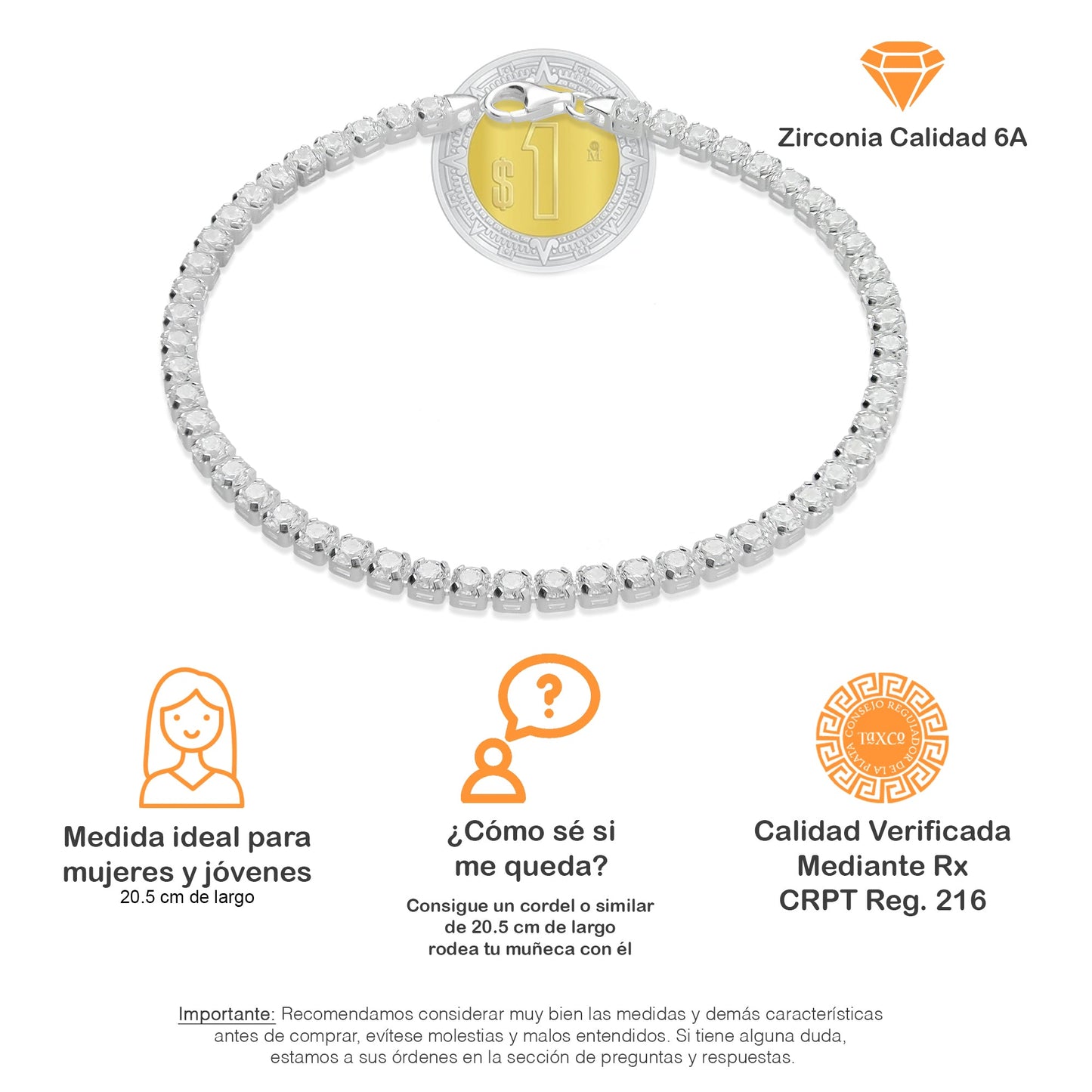 LPPD102 Pulsera Eslabones Zirconias Especial 3.5 mm Plata Fina .925 2059360897