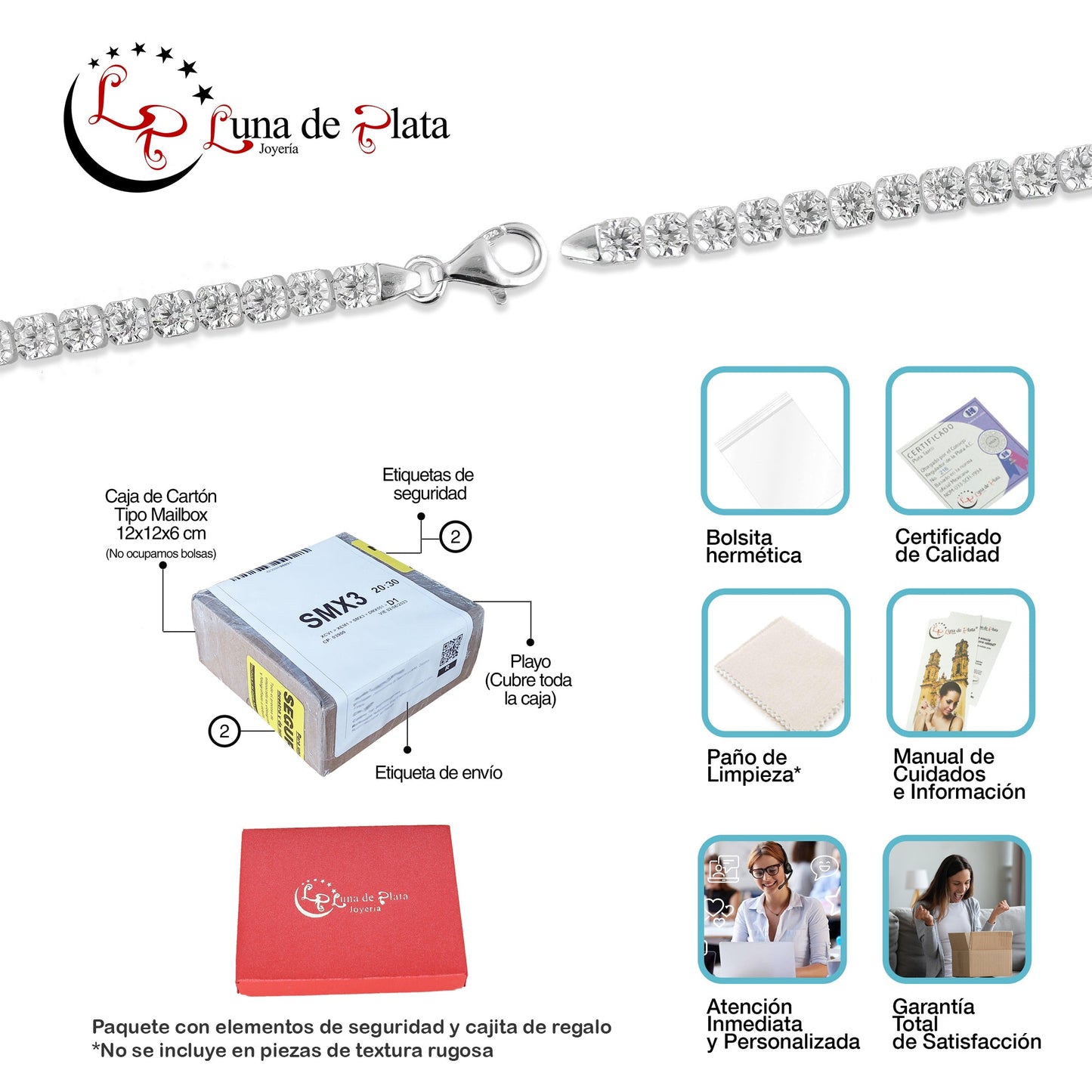 LPPD102 Pulsera Eslabones Zirconias Especial 3.5 mm Plata Fina .925 2059360897