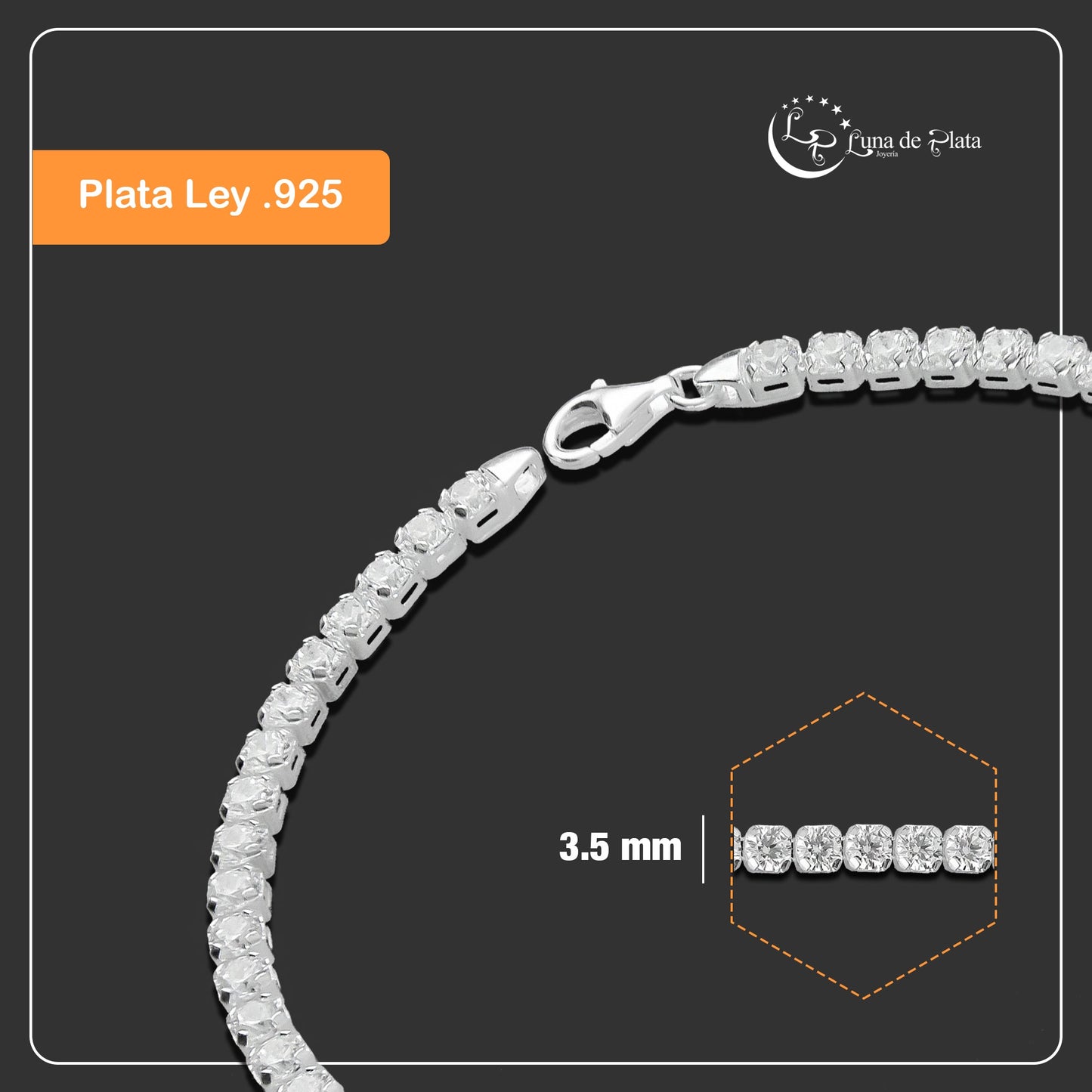 LPPD102 Pulsera Eslabones Zirconias Especial 3.5 mm Plata Fina .925 2059360897