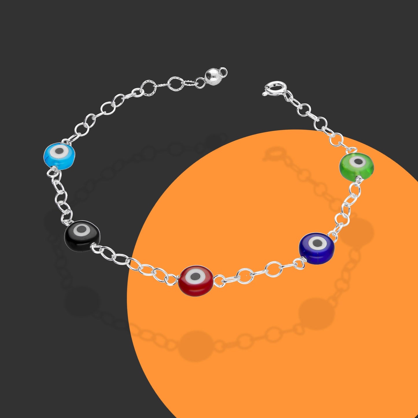 LPPD107 Pulsera Ojitos Multicolor Sin Bisel en Plata Fina .925 3073134012