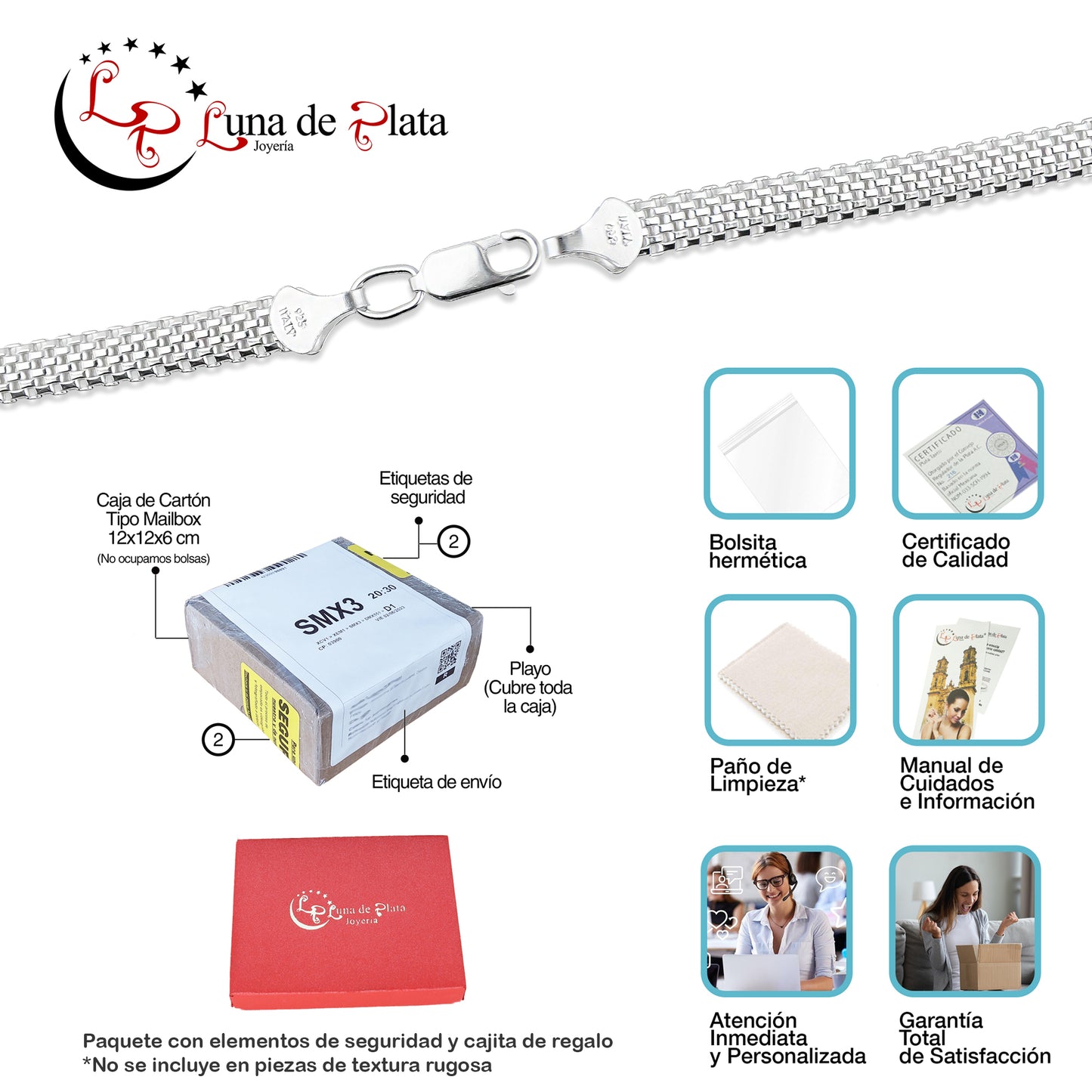 LPPD112 Pulsera Bizmark 5 mm x 19 cm en Plata Ley .925 3611423990