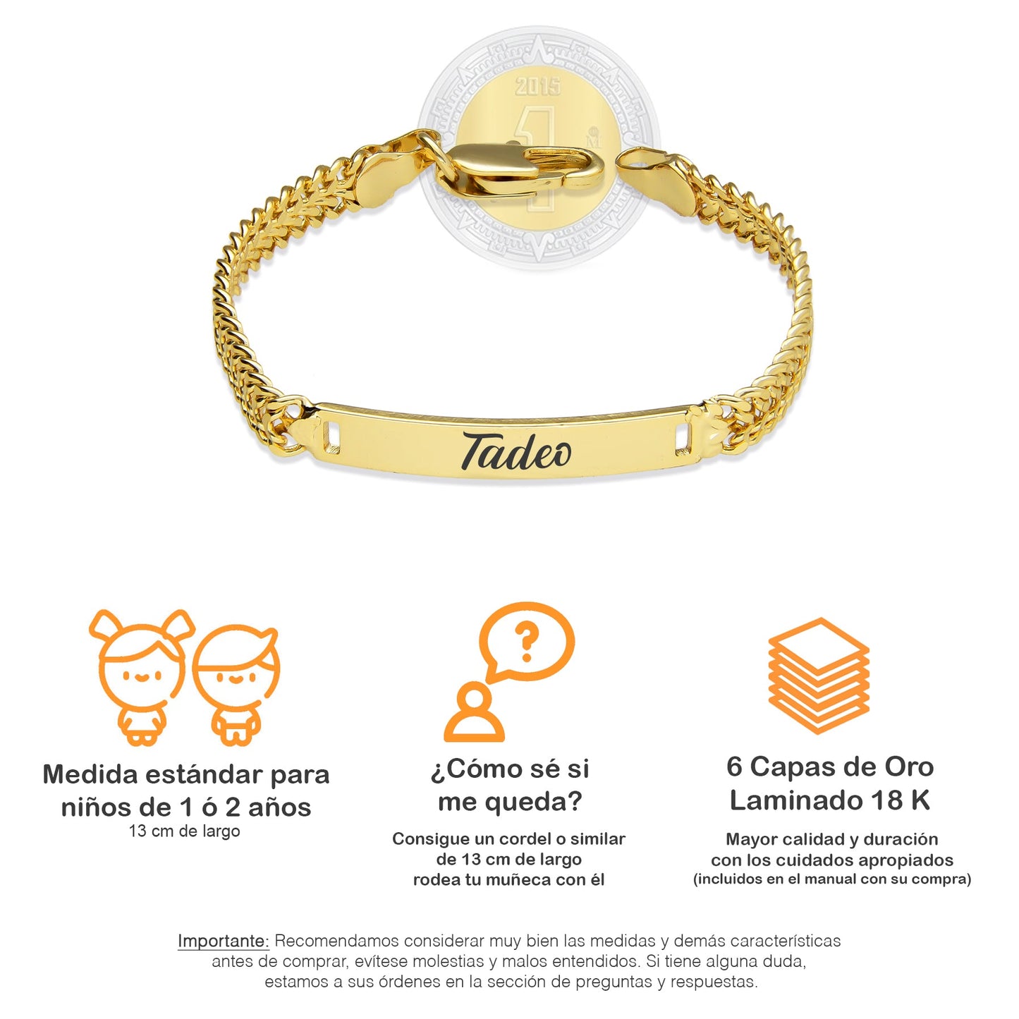 LPPG003 Mini Pulsera Personalizada D Eslabón 13 cm Oro Laminado 18 K 2993647178