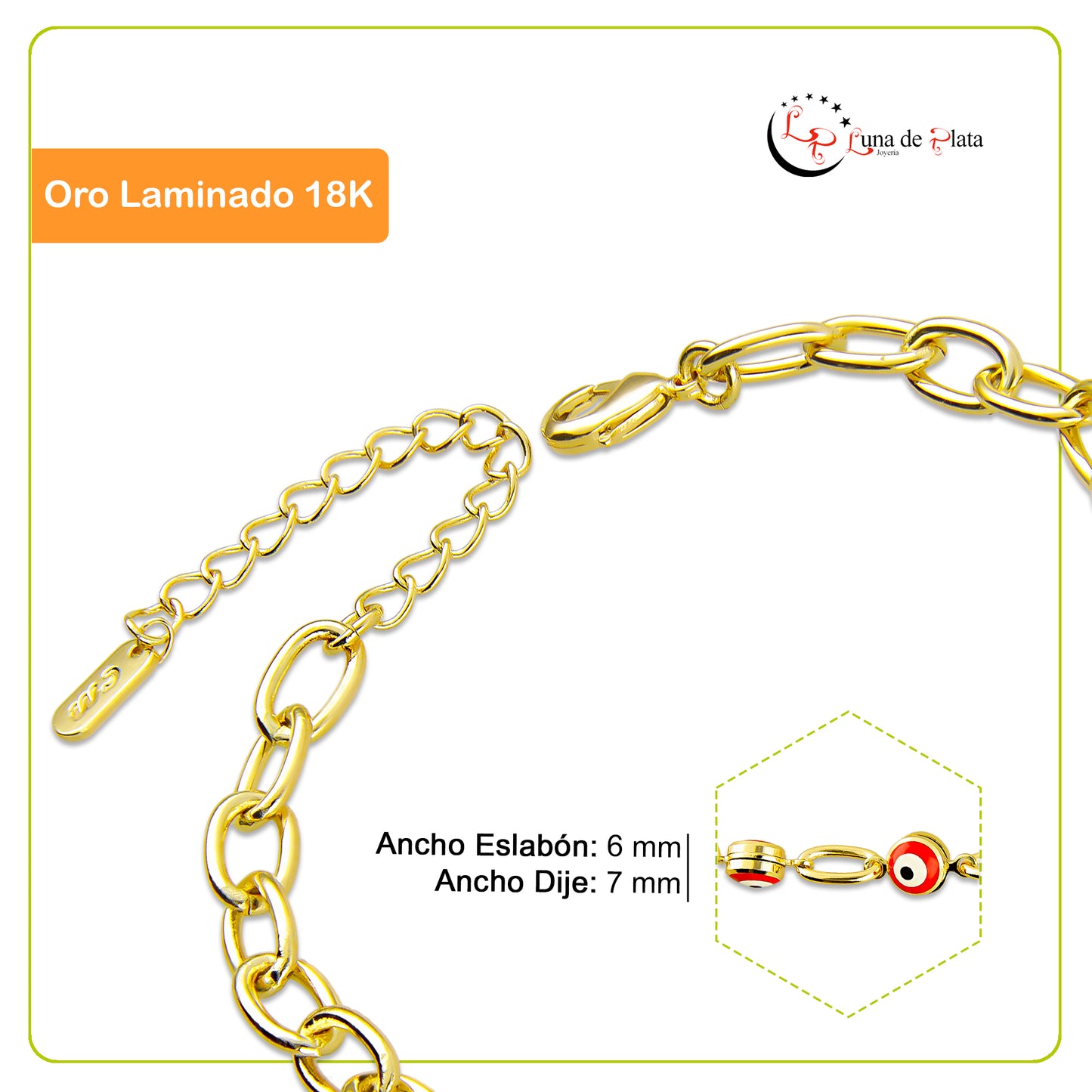 LPPG007 Pulsera Ajustable Ojitos Ancla Oro Laminado 18 K 2146418743