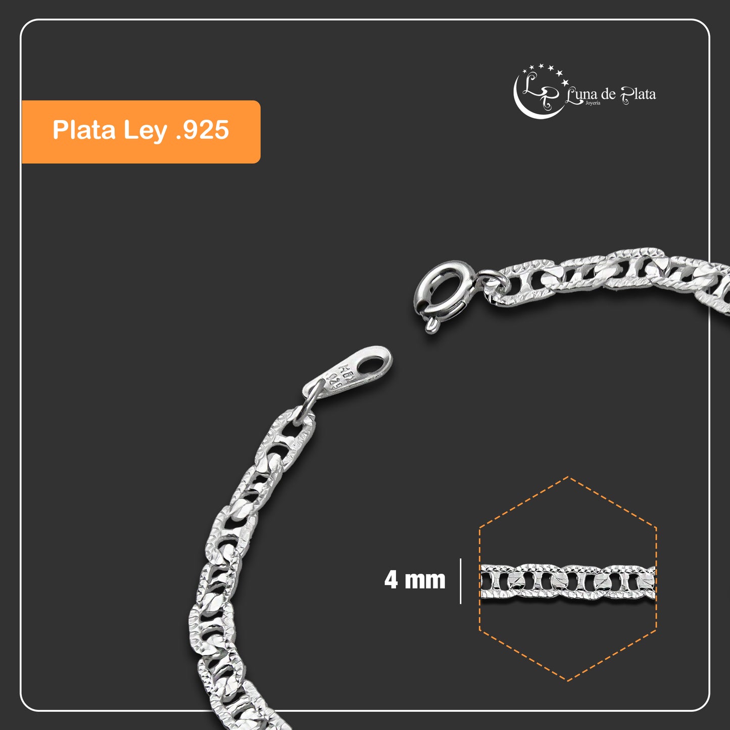 LPPN027-16 Pulsera Mod Gusi Plana Ext Diam 16 cm x 4 mm en Plata Ley .925 2126534785