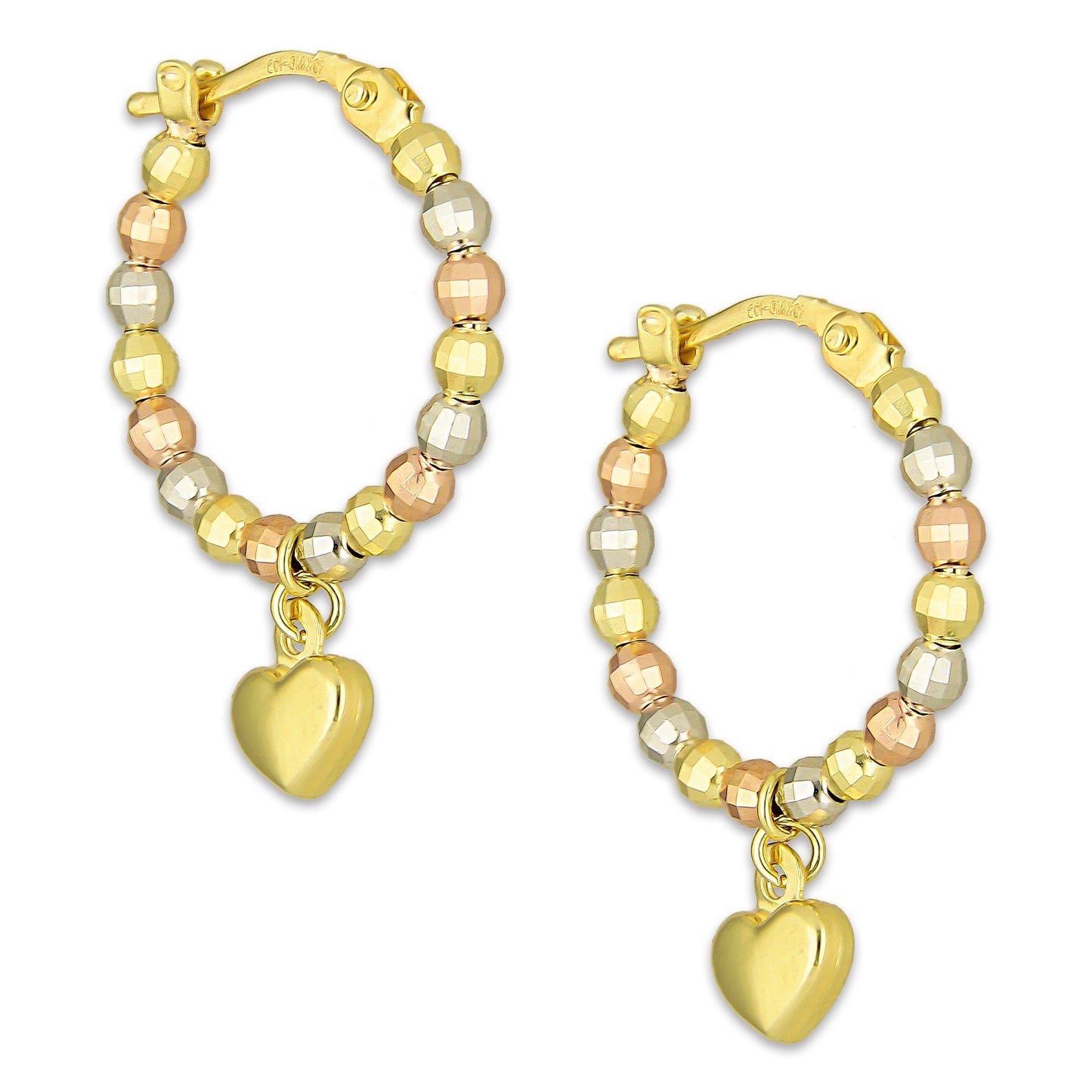 MR10AR032 Arete Arracada Oro Sólido 10K EMF10 Modelo Bolitas con Corazón Colgante Abultado Diámetro 1.2 cm