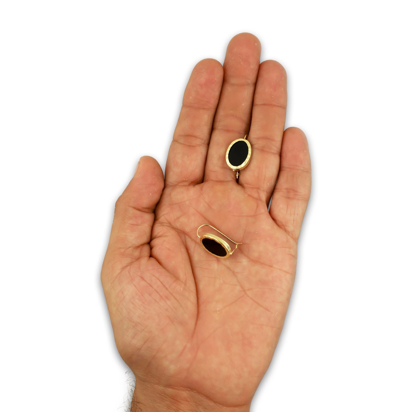 MR10AR031 Arete Arillo Oro Sólido 10K Modelo Óvalo Onix con Bisel 2 cm
