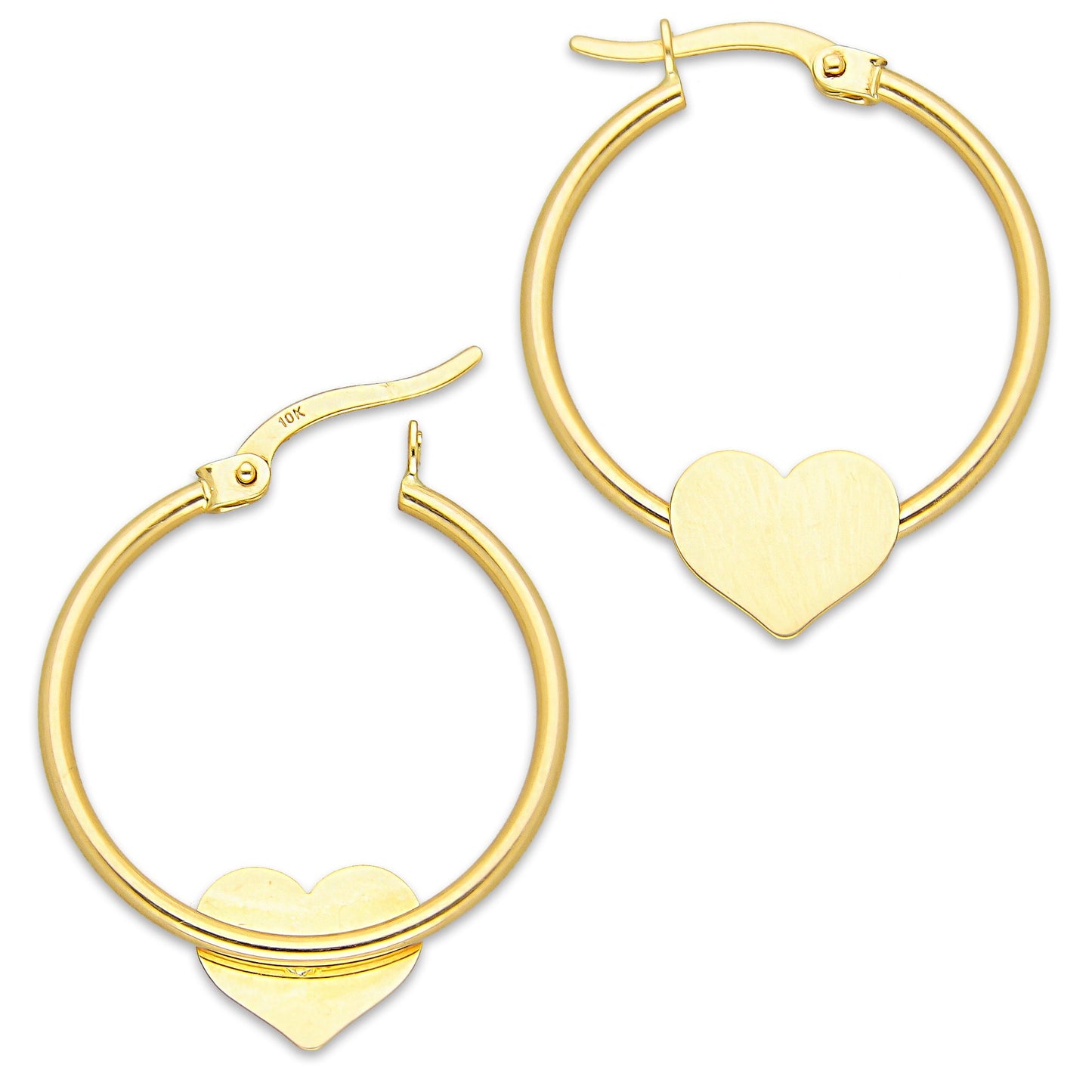 MR10AR037 Arete Arracada Oro Sólido 10K EMF10 Modelo Lisa Corazón Soldado Diámetro 2.3 cm