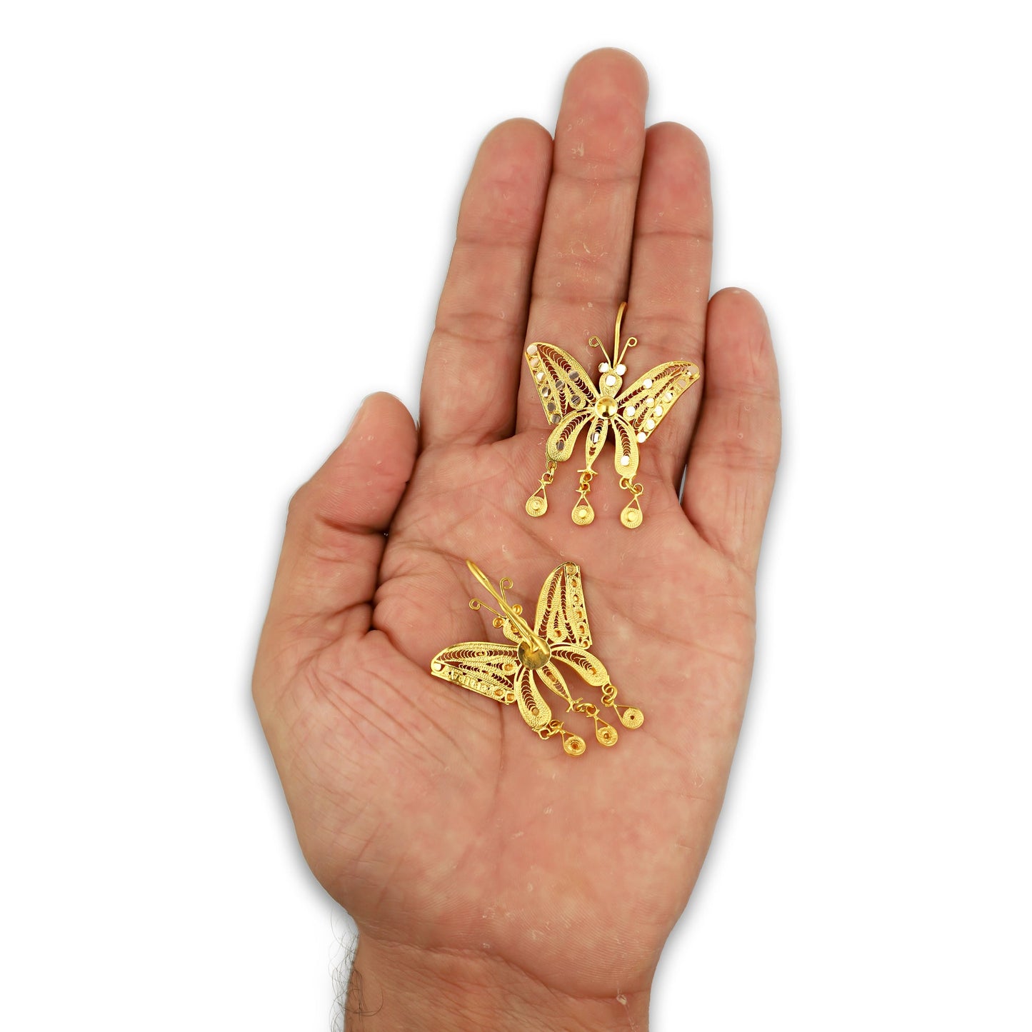 MR10AR049 Arete Arracada Oro Sólido 10K Modelo Mariposas Diámetro 5.1 cm