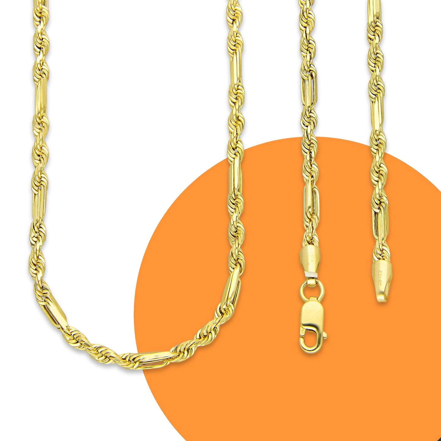 MR10CU026-50 Cadena Oro Sólido 10K EMF10 Modelo Torsal Figaro 2 mm x 50 cm