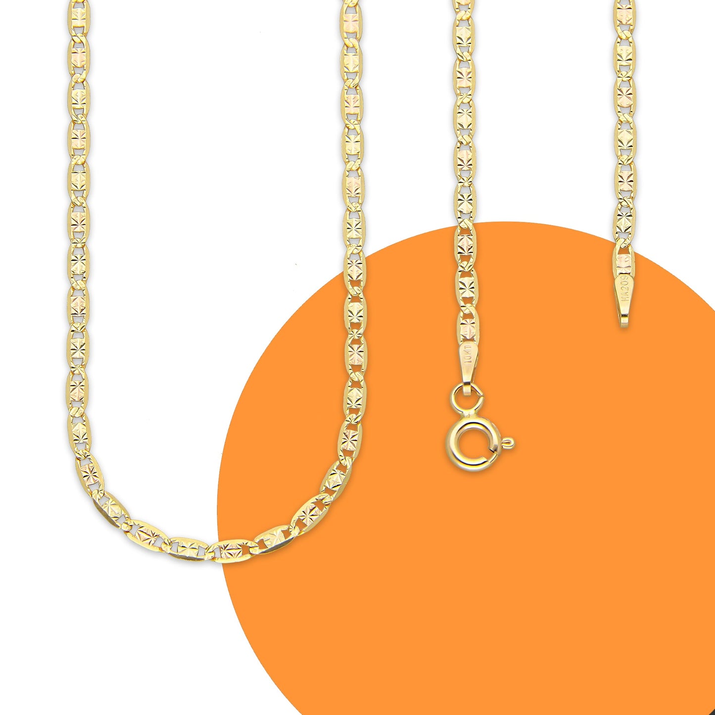 MR10CU031-55 Cadena Oro Sólido 10K Ancla Plana Diamantado Estrella Florentino 2 mm x 55 cm