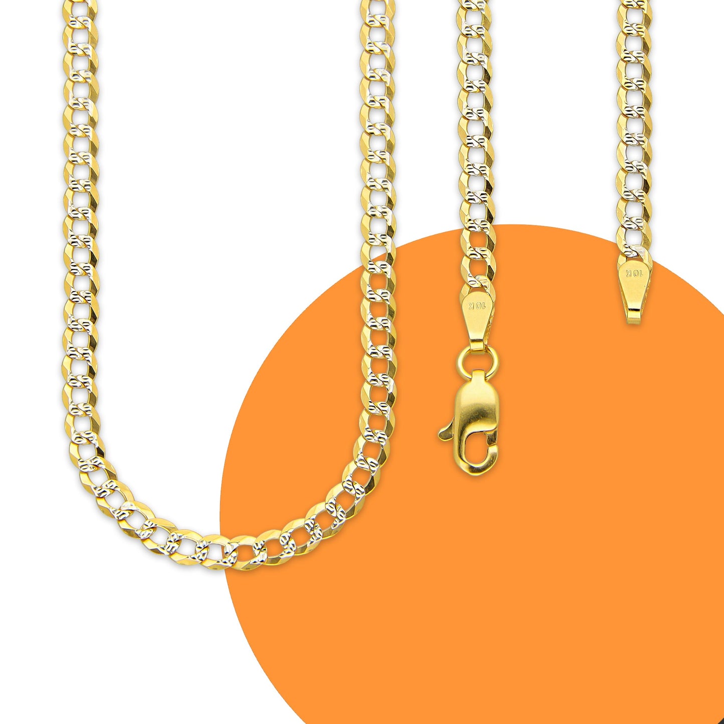 MR10CU034-55 Cadena Oro Sólido 10K Cubana Americana Diamantada 3.2 mm x 55 cm