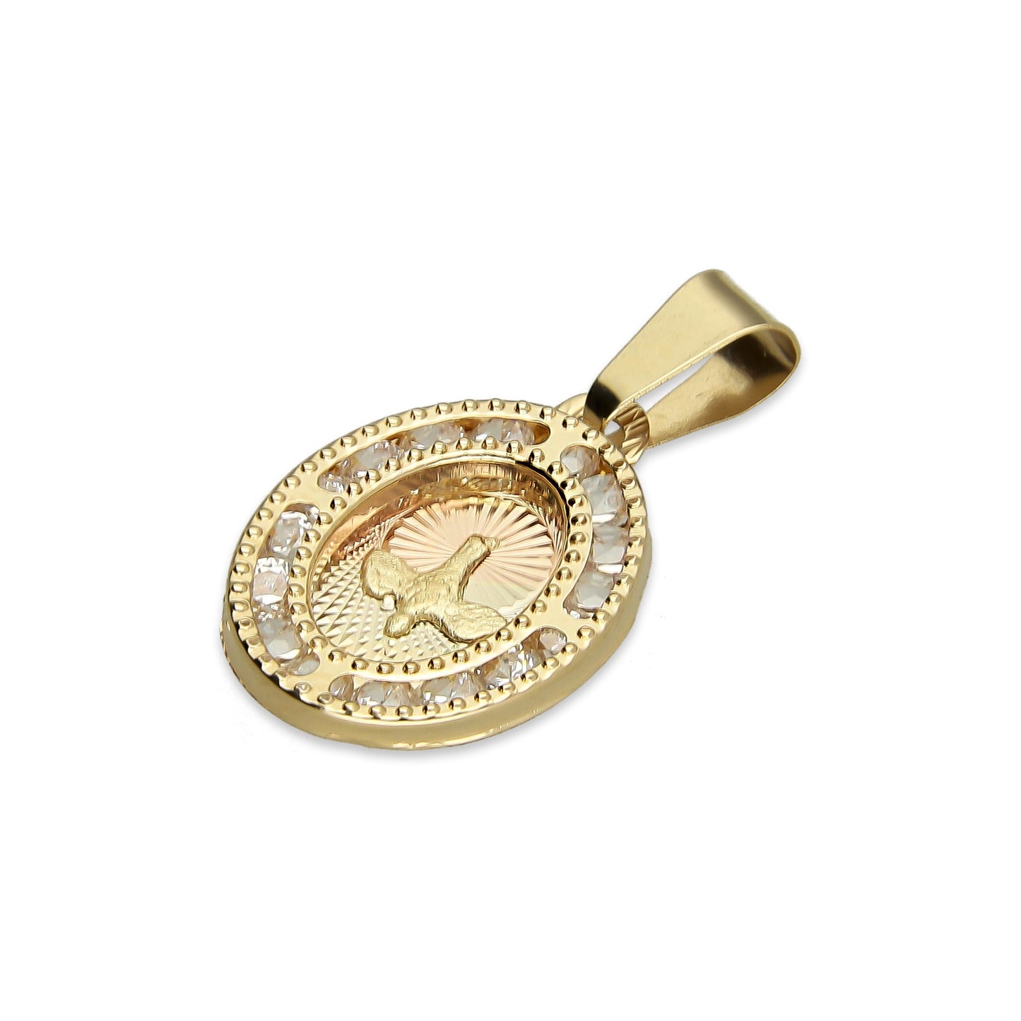 MR14DJ009 Dije Medalla Oval Oro Sólido 14K Espíritu Santo Perl 1.2 x 2.2 cm