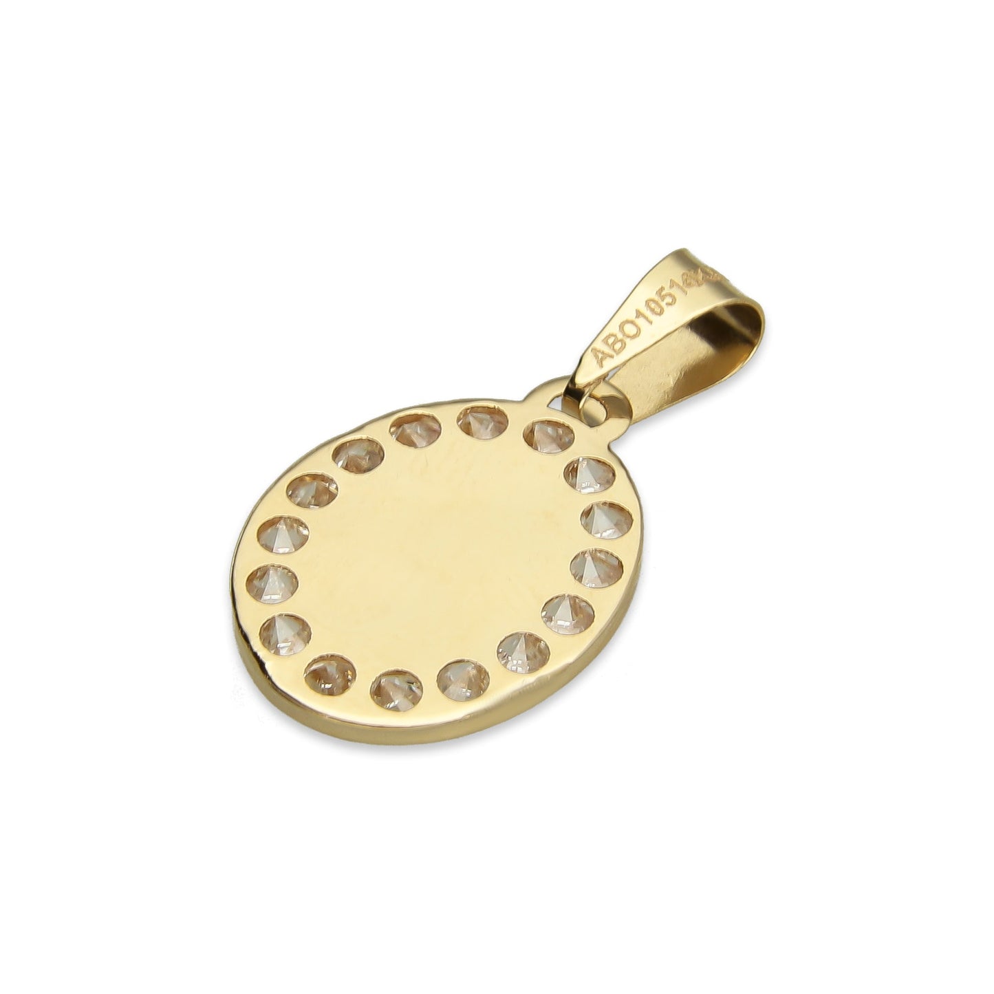 MR14DJ009 Dije Medalla Oval Oro Sólido 14K Espíritu Santo Perl 1.2 x 2.2 cm