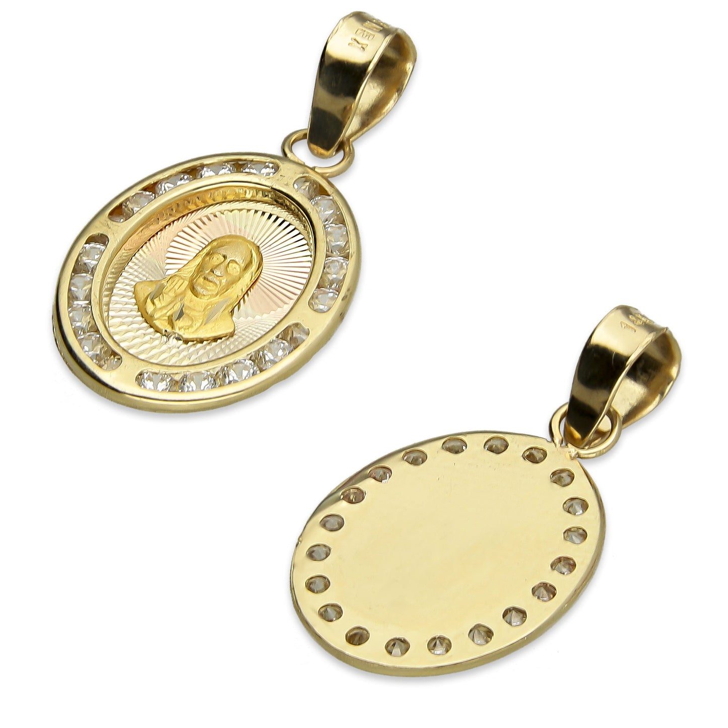 MR14DJ010 Dije Medalla Oval Oro Sólido 14K Sagrado Corazón Lisa 1.2 x 2.2 cm
