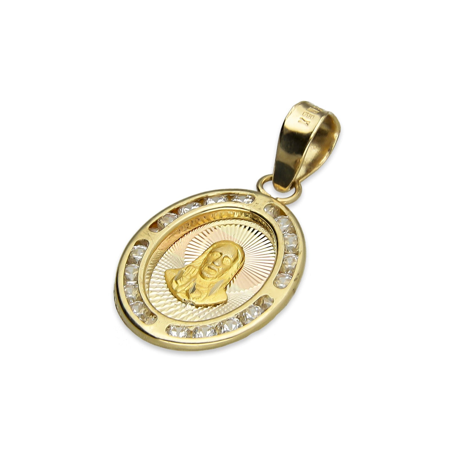 MR14DJ010 Dije Medalla Oval Oro Sólido 14K Sagrado Corazón Lisa 1.2 x 2.2 cm