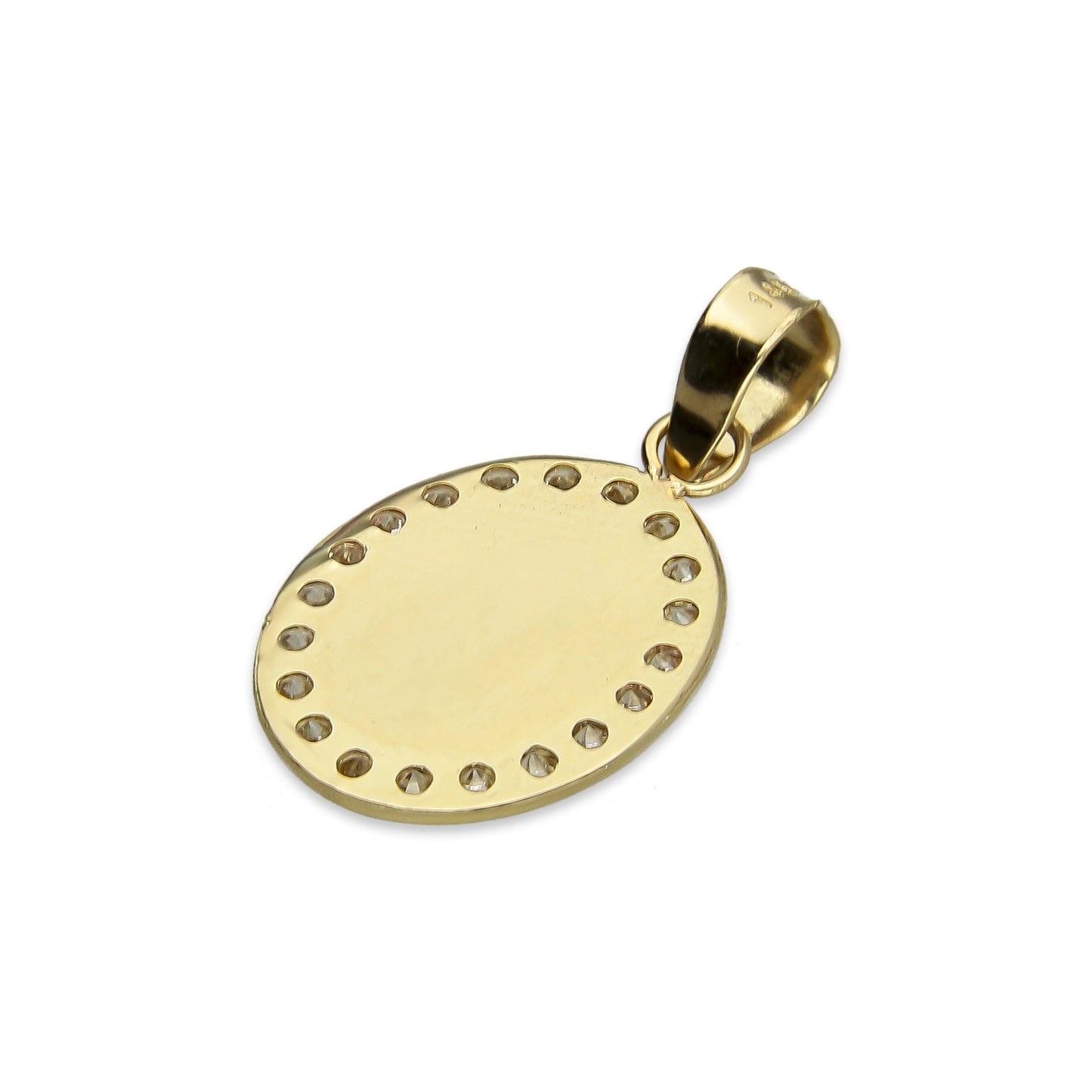 MR14DJ010 Dije Medalla Oval Oro Sólido 14K Sagrado Corazón Lisa 1.2 x 2.2 cm