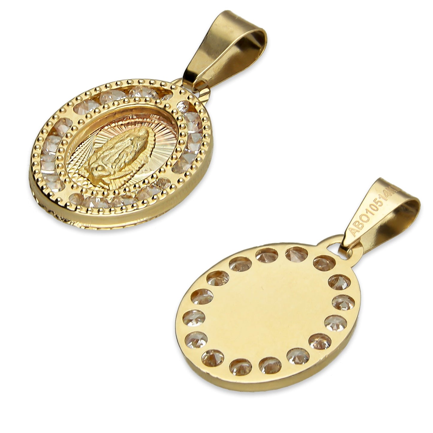 MR14DJ011 Dije Medalla Oval Oro Sólido 14K Virgen Perl 1.2 x 2.2 cm