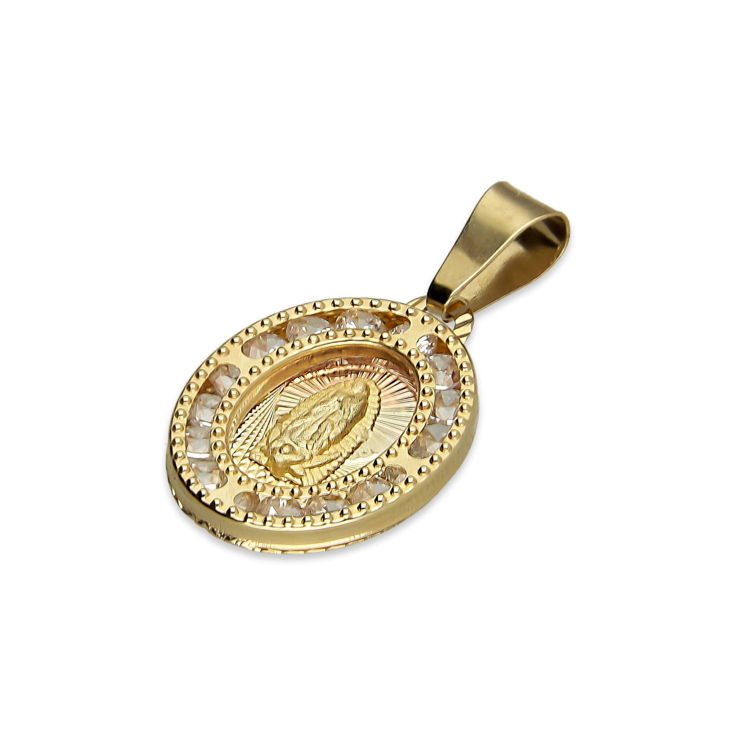 MR14DJ011 Dije Medalla Oval Oro Sólido 14K Virgen Perl 1.2 x 2.2 cm