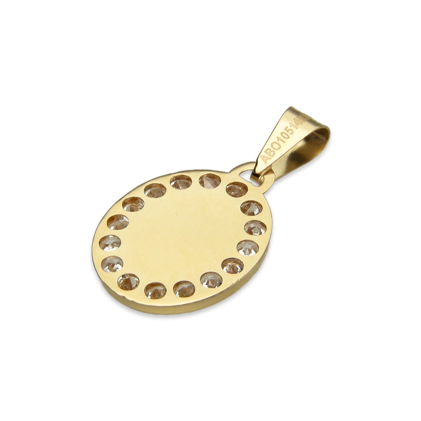 MR14DJ011 Dije Medalla Oval Oro Sólido 14K Virgen Perl 1.2 x 2.2 cm