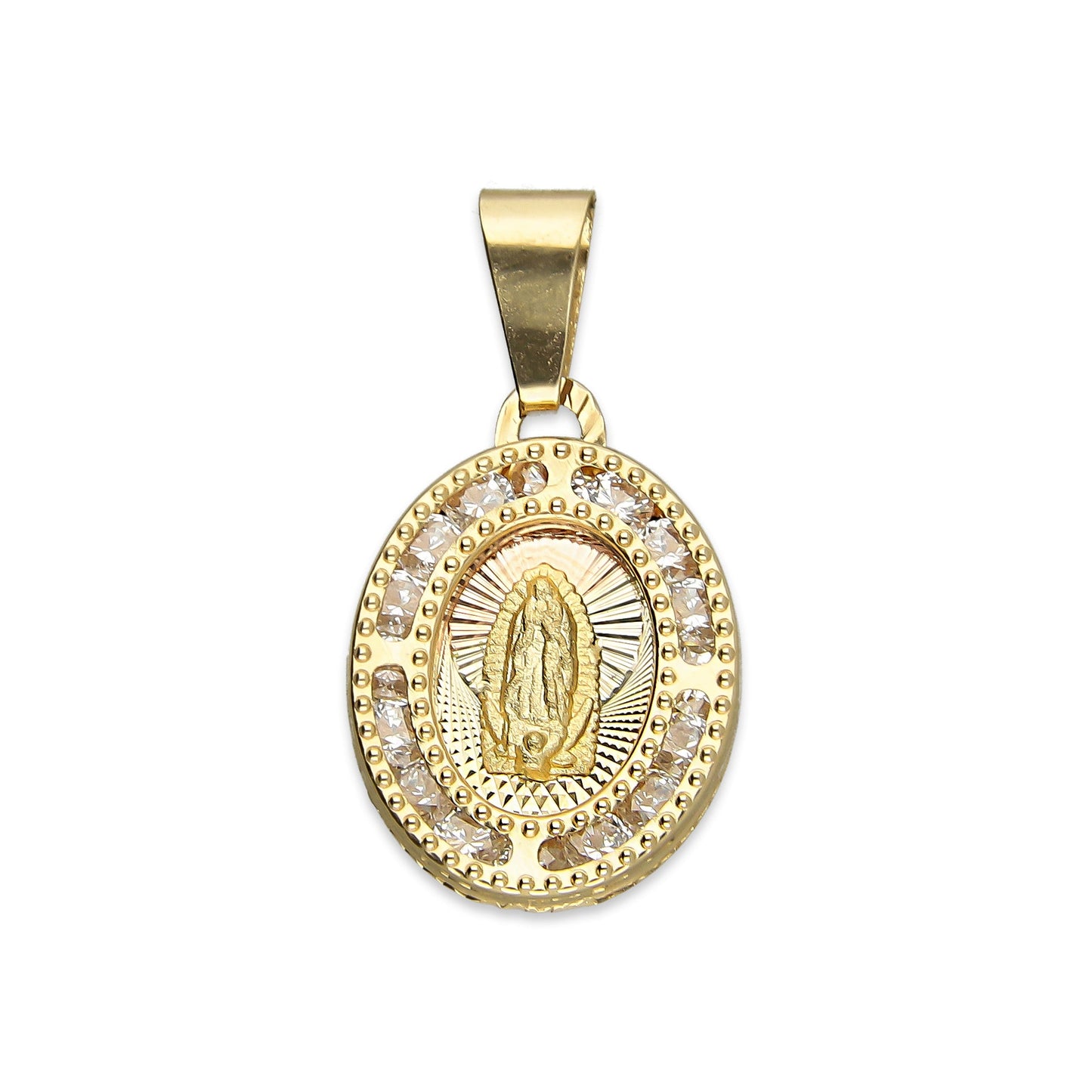 MR14DJ011 Dije Medalla Oval Oro Sólido 14K Virgen Perl 1.2 x 2.2 cm