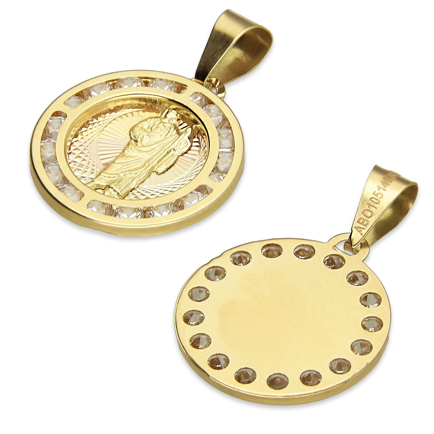 MR14DJ015 Dije Medalla Redonda Oro Sólido 14K San Judas Zirc Lisa 1.5 x 2.3 cm